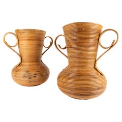 Pair of Rattan Amphoras Vases by Vivai del Sud, Italy 1960s