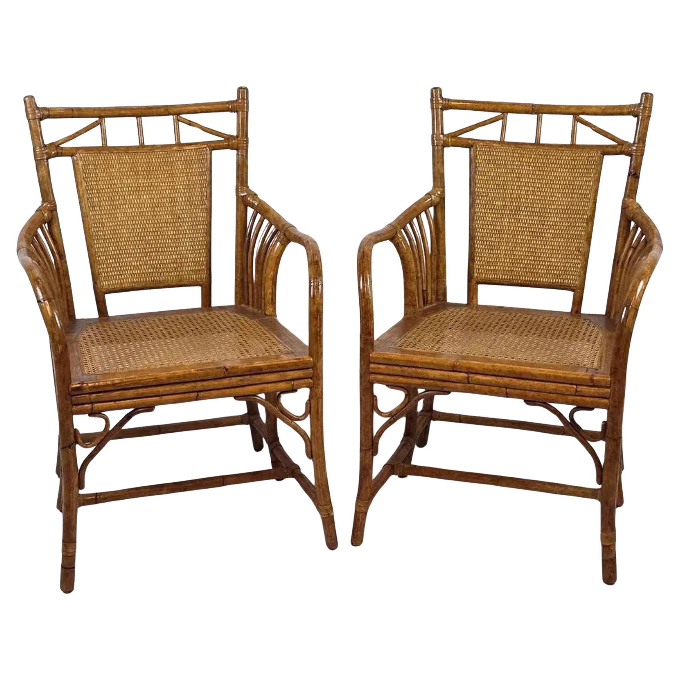 Pair of Rattan and Bamboo Chairs, Vintage For Sale