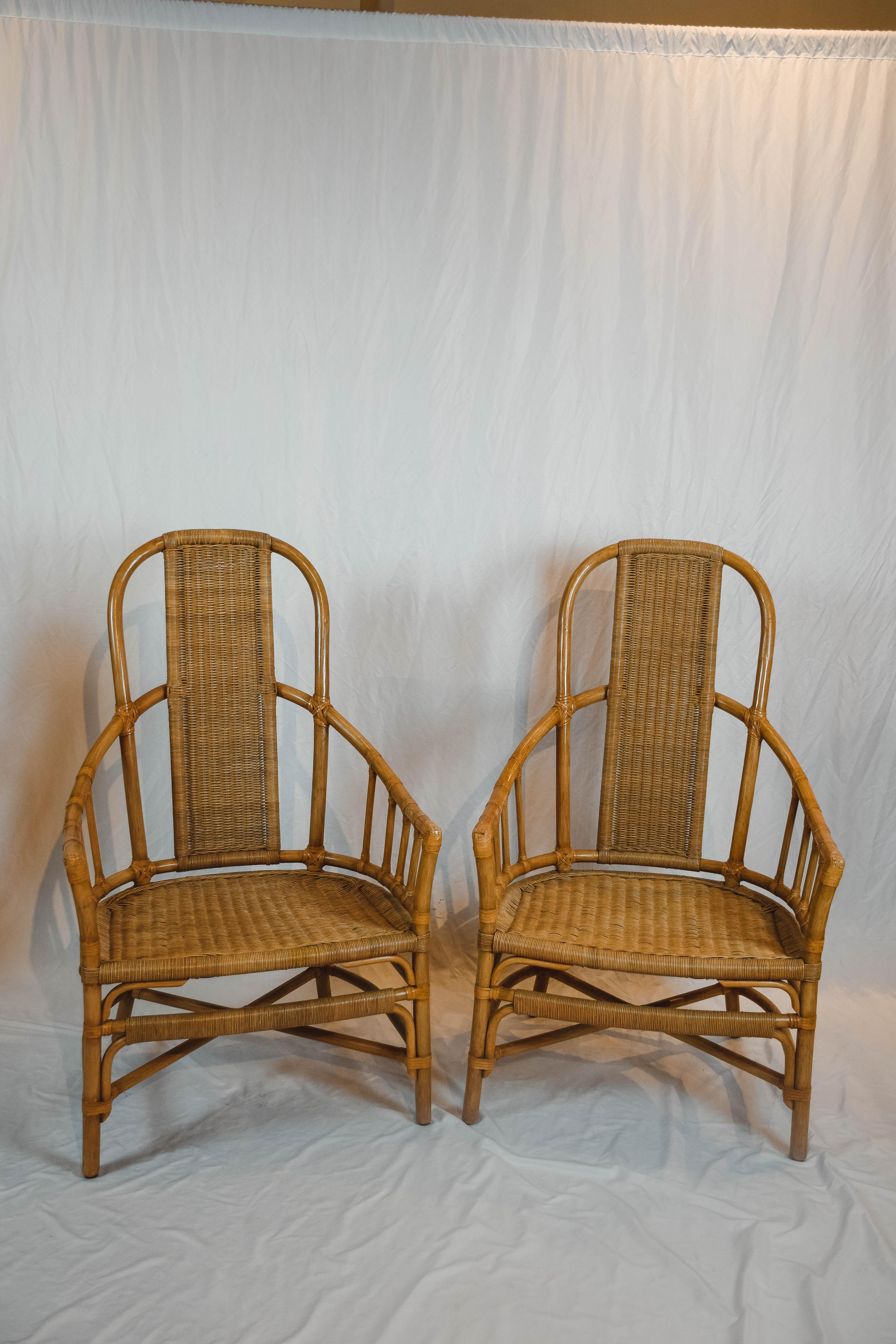 American Pair of Rattan and Bentwood Armchairs