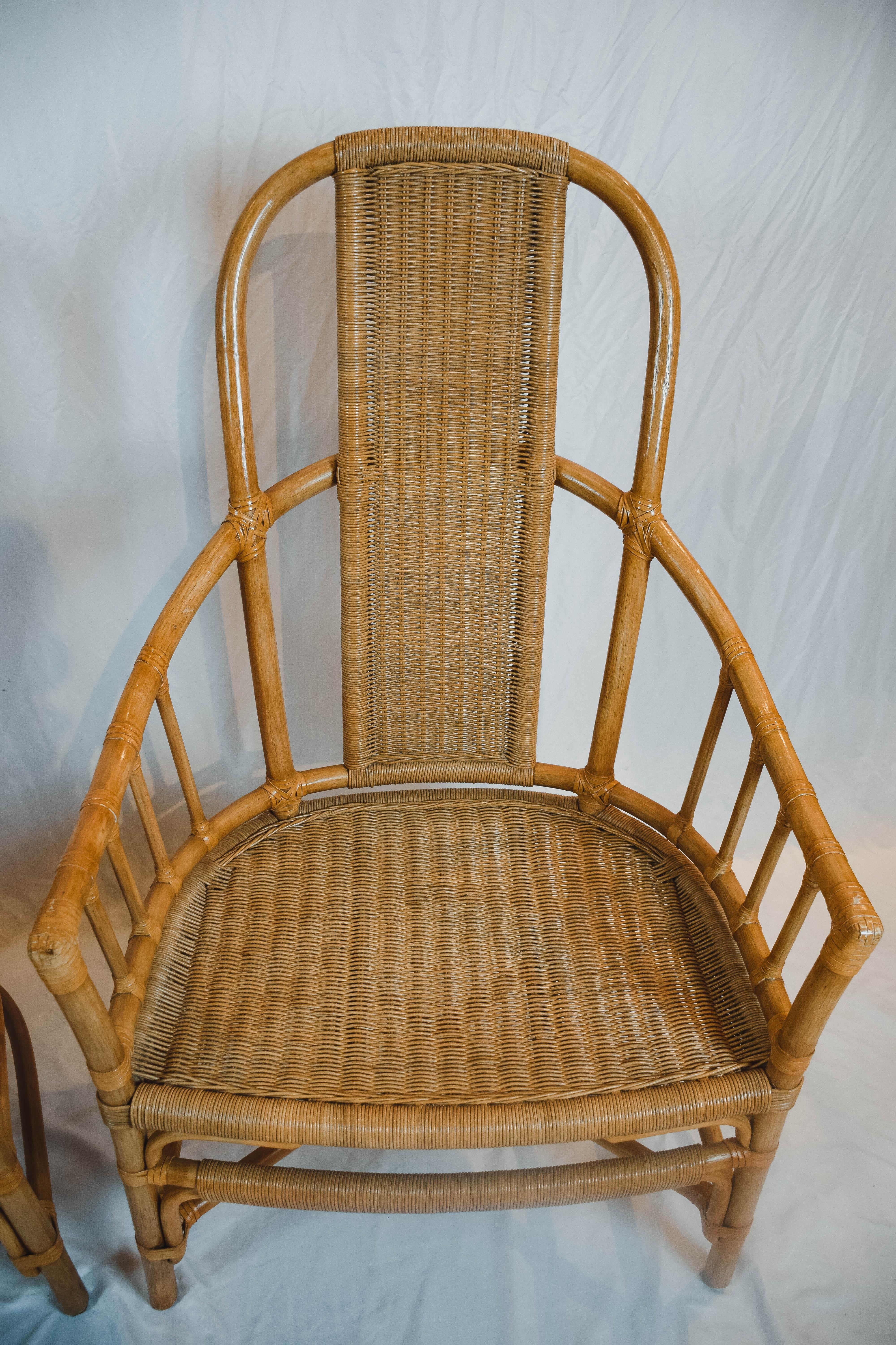 20th Century Pair of Rattan and Bentwood Armchairs