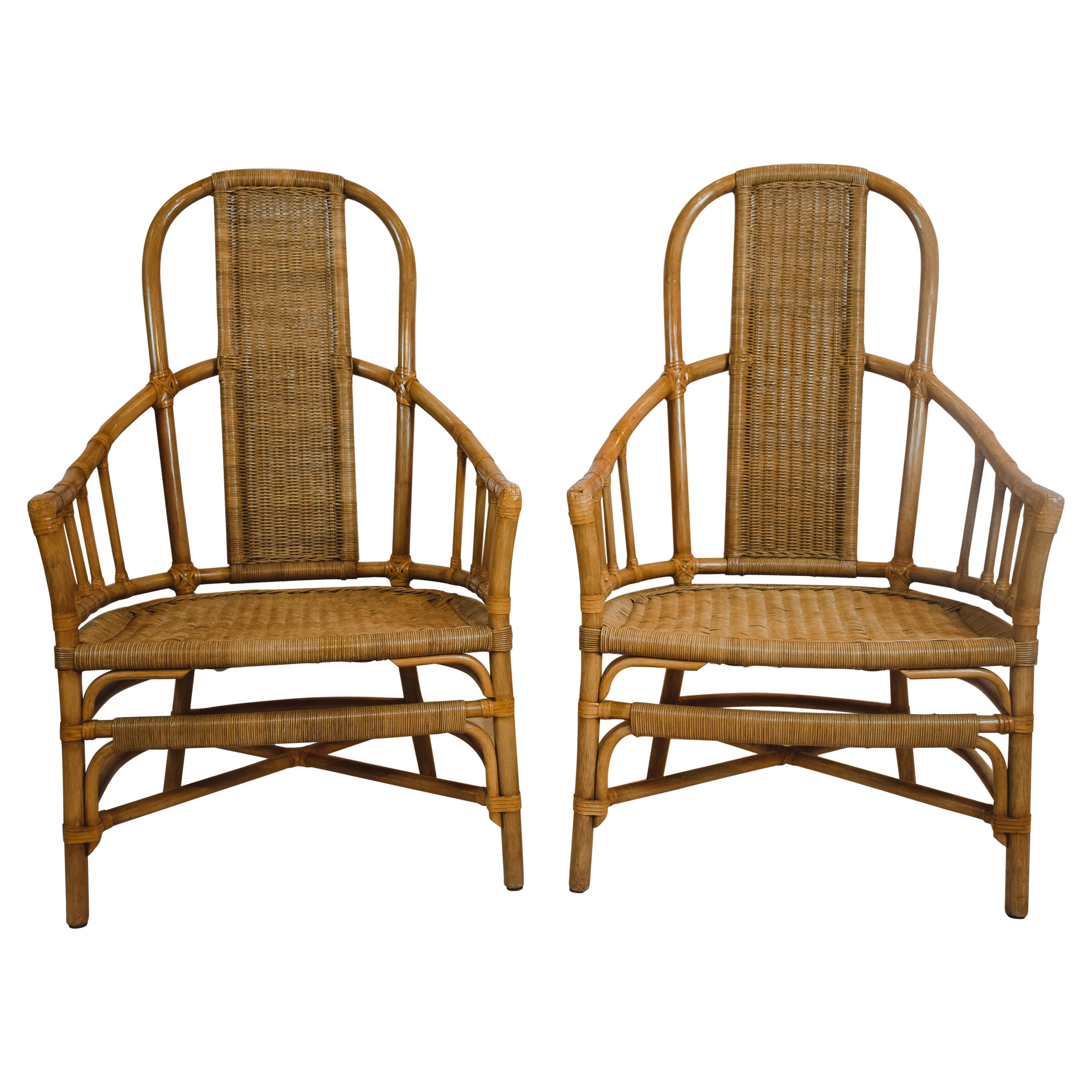 Pair of Rattan and Bentwood Armchairs