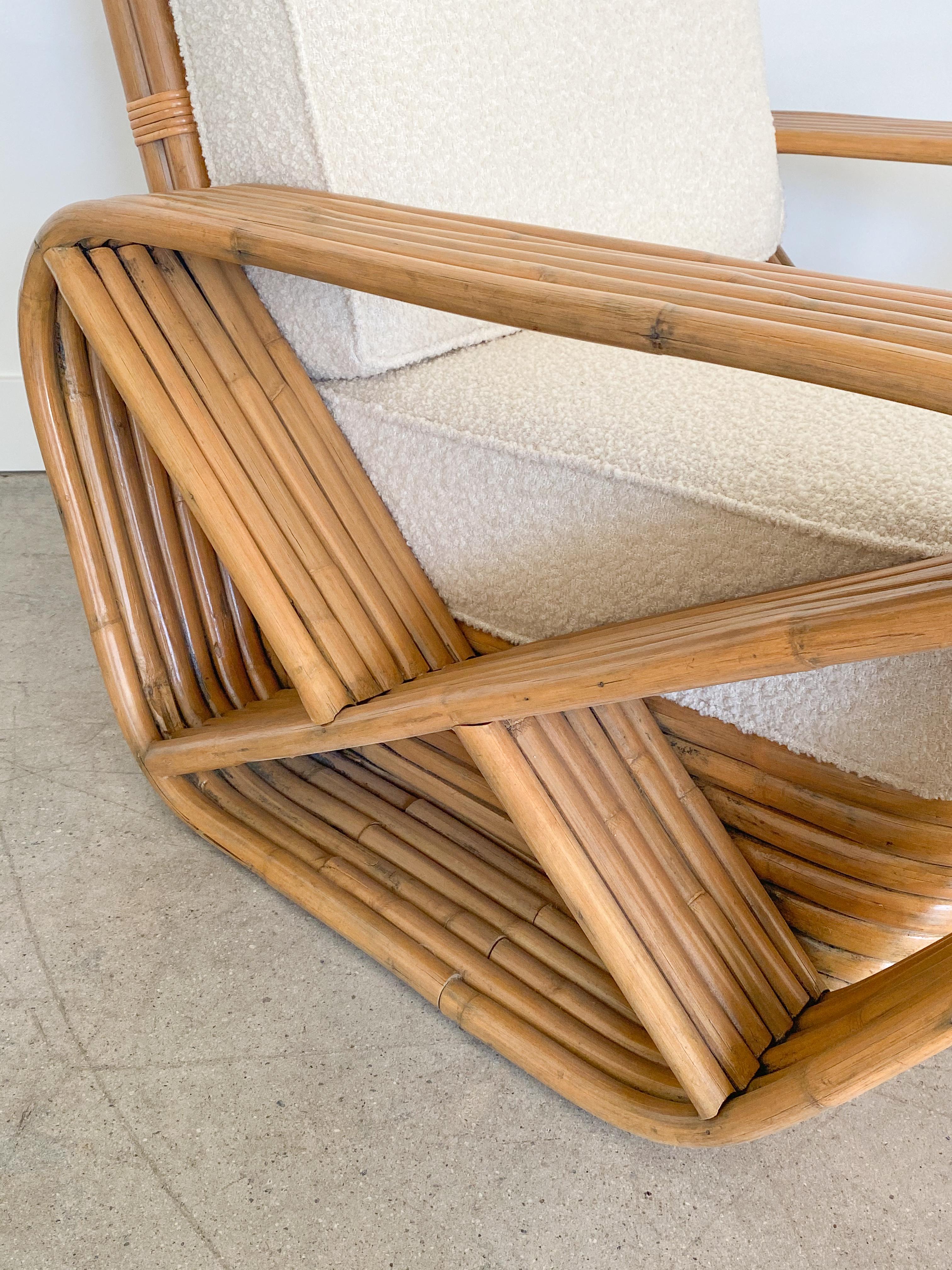 20th Century Pair of Rattan and Boucle Lounge Chairs in the Style of Paul Frankl