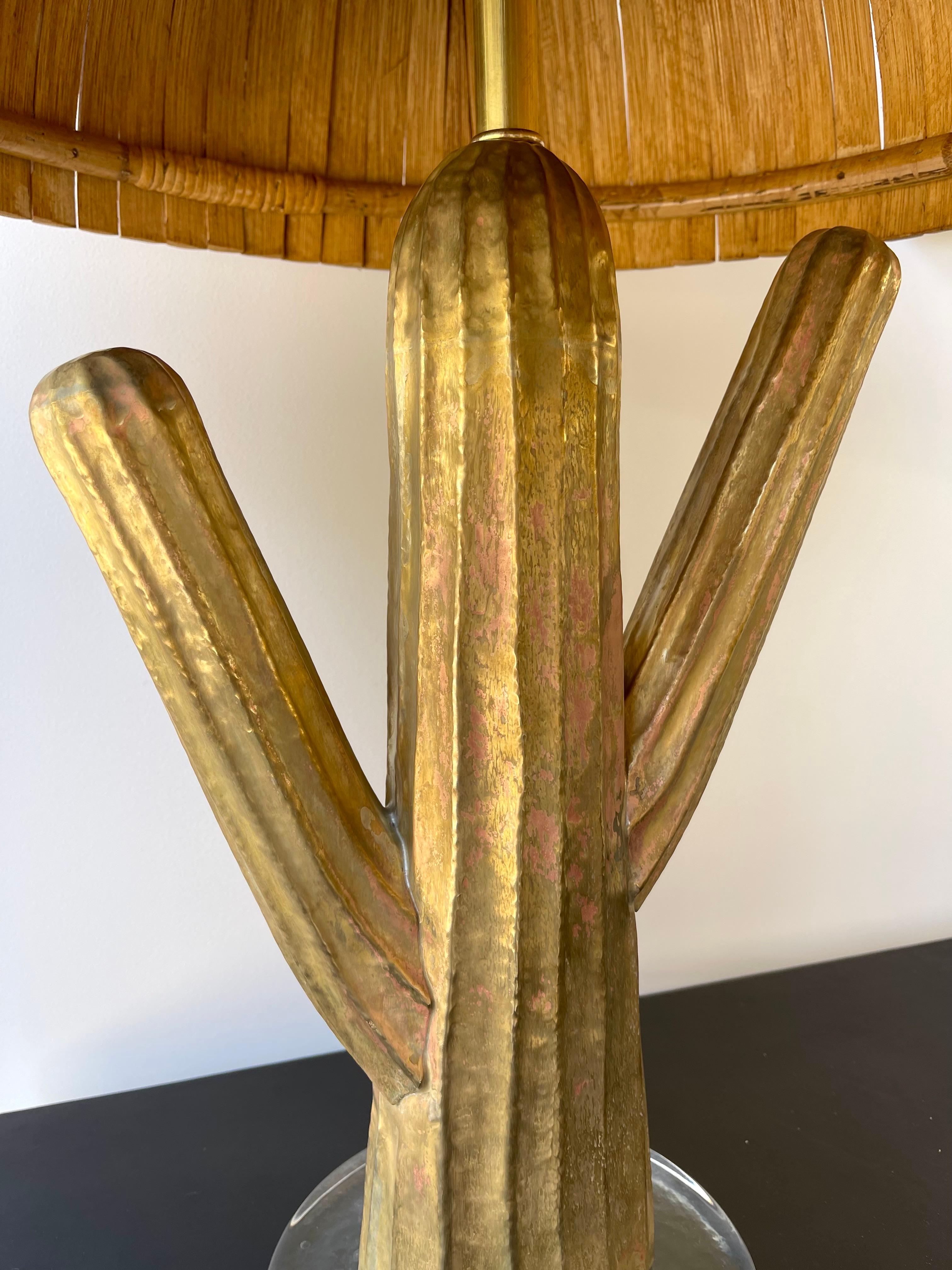 Paire de lampes Cactus en rotin et laiton, Italie en vente 2