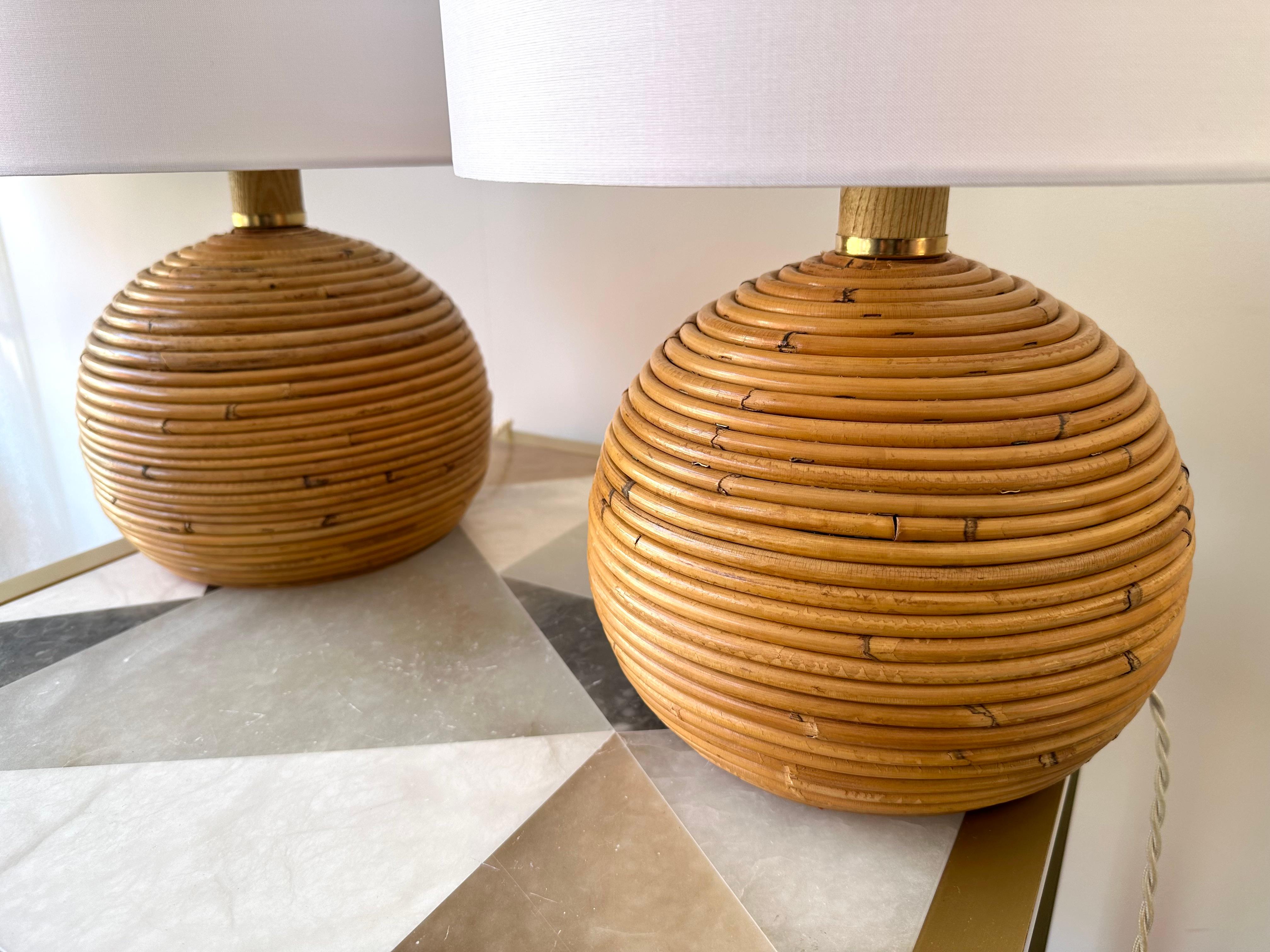 Pair of Rattan and Brass Lamps. Italy, 1970s 6