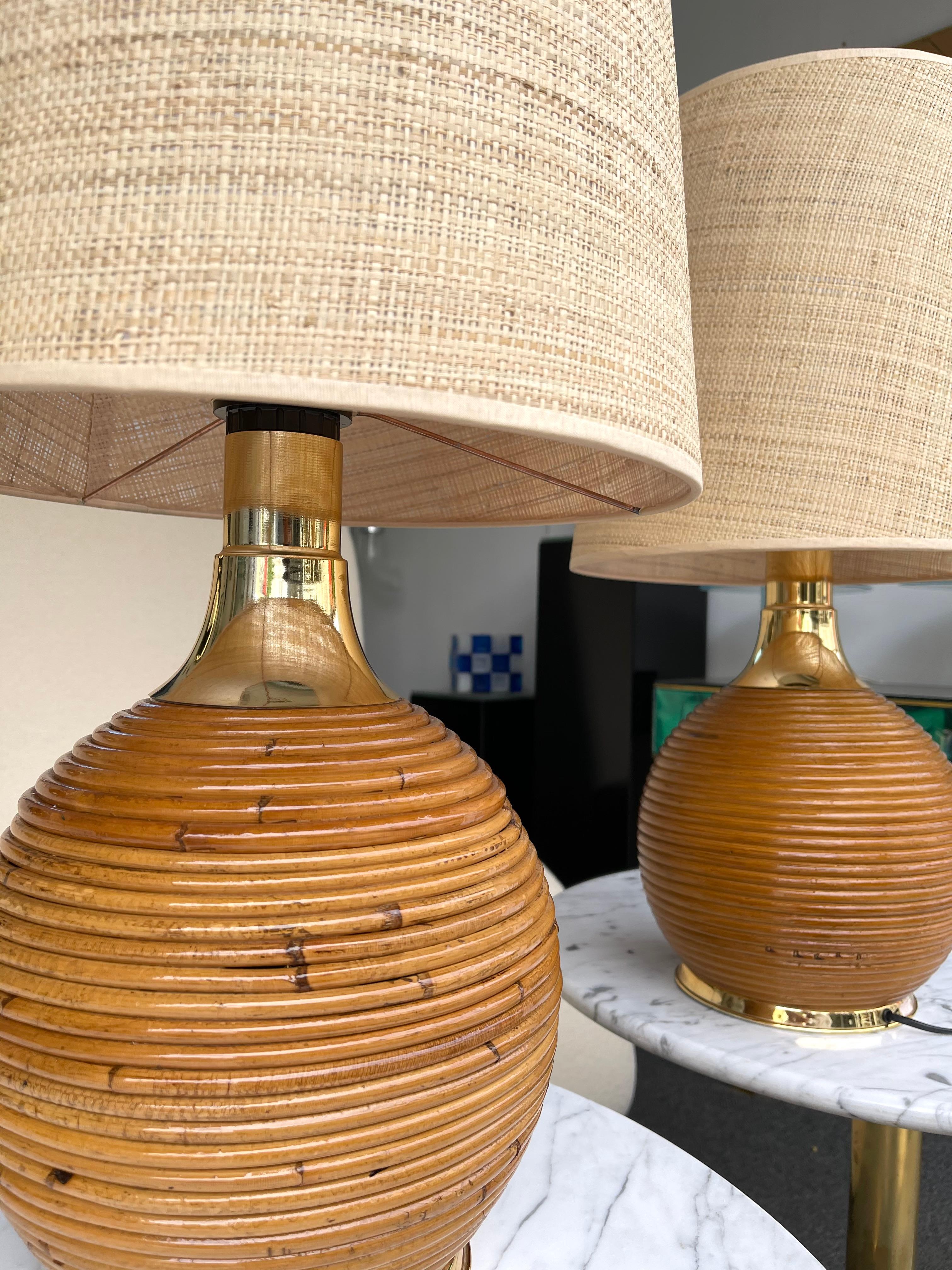 Pair of Rattan and Brass Lamps, Italy, 1970s 1