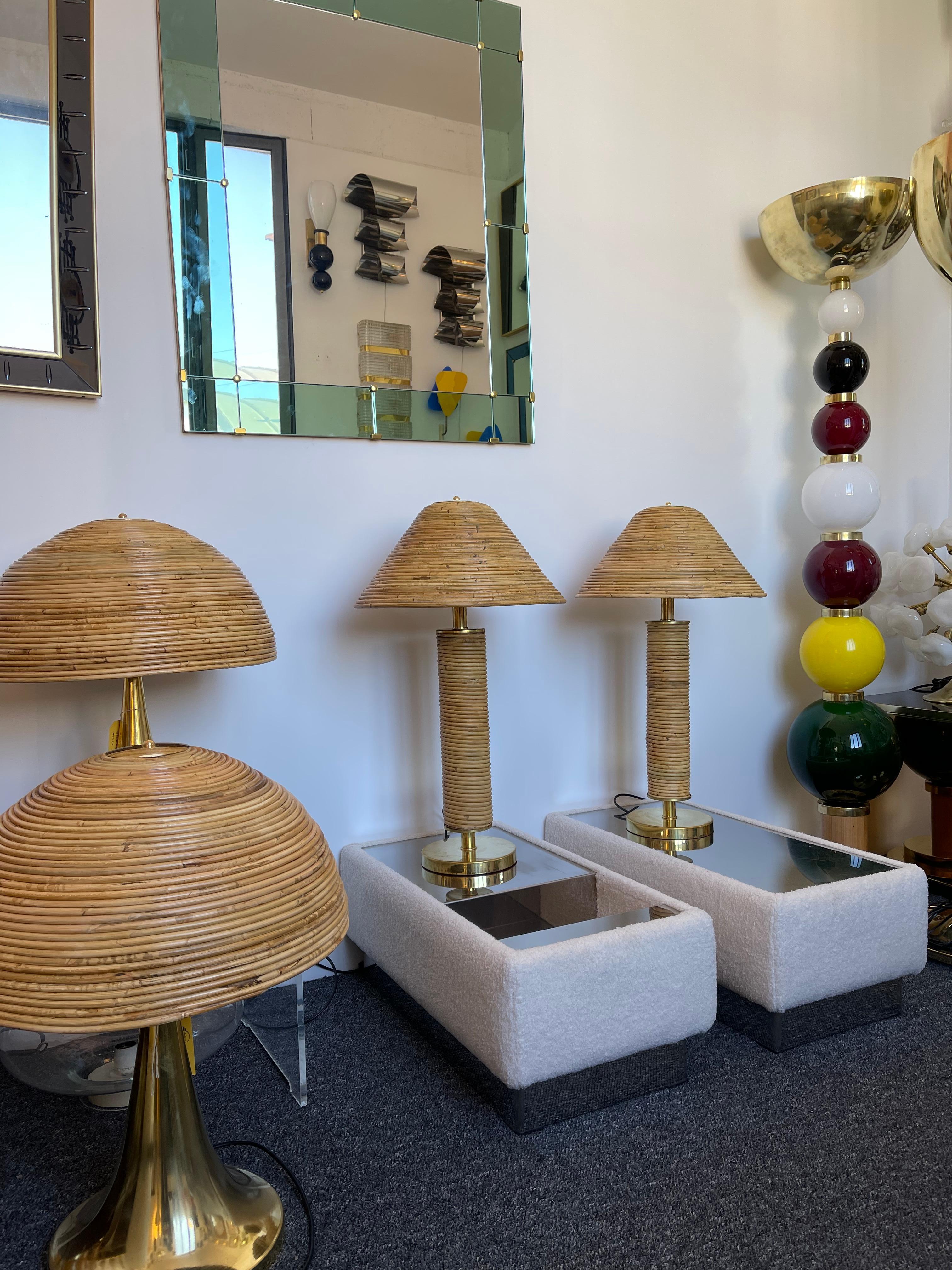 Pair of Rattan and Brass Lamps, Italy For Sale 6