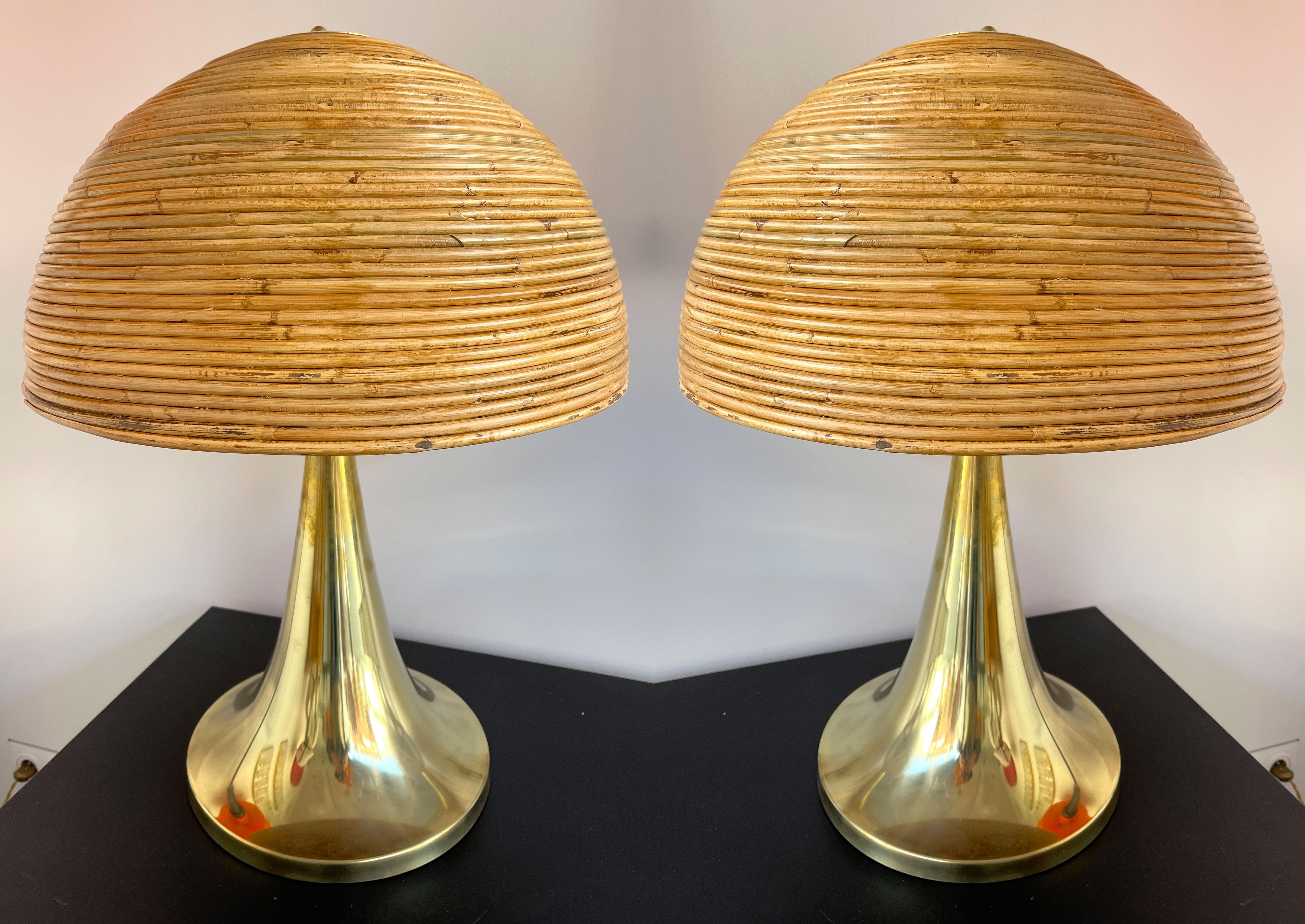 Pair of Rattan and Brass Lamps, Italy 6