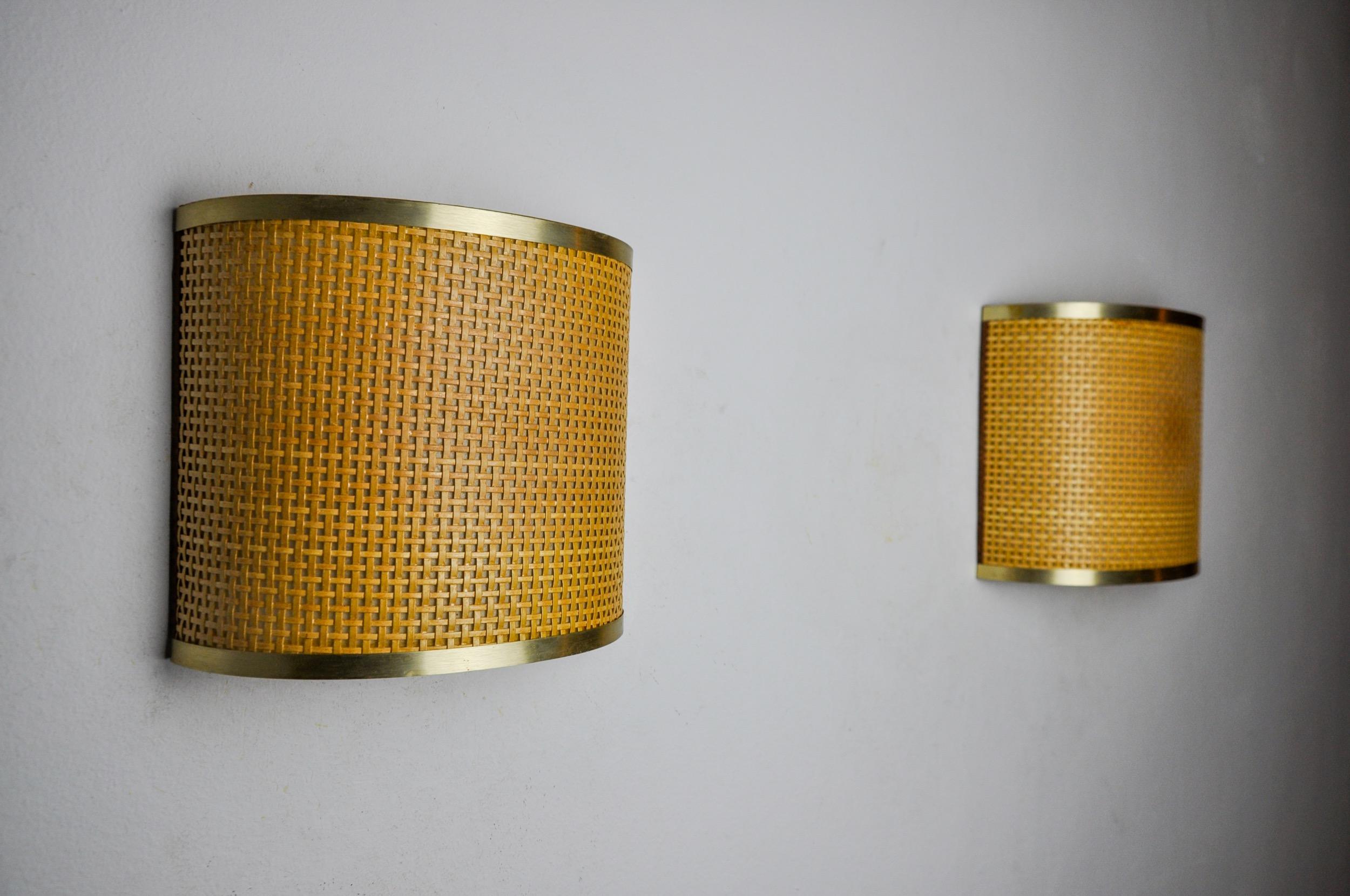 Italian Pair of rattan and brass sconces, Italy, 1960