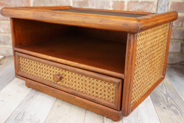 Pair of Rattan and Cane Bedside Tables at 1stDibs