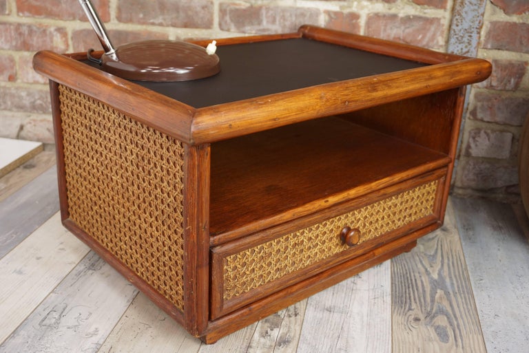 Pair of Rattan and Cane Bedside Tables at 1stDibs