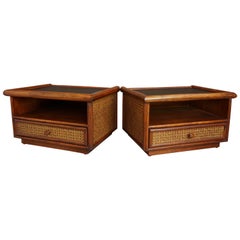 Pair of Rattan and Cane Bedside Tables