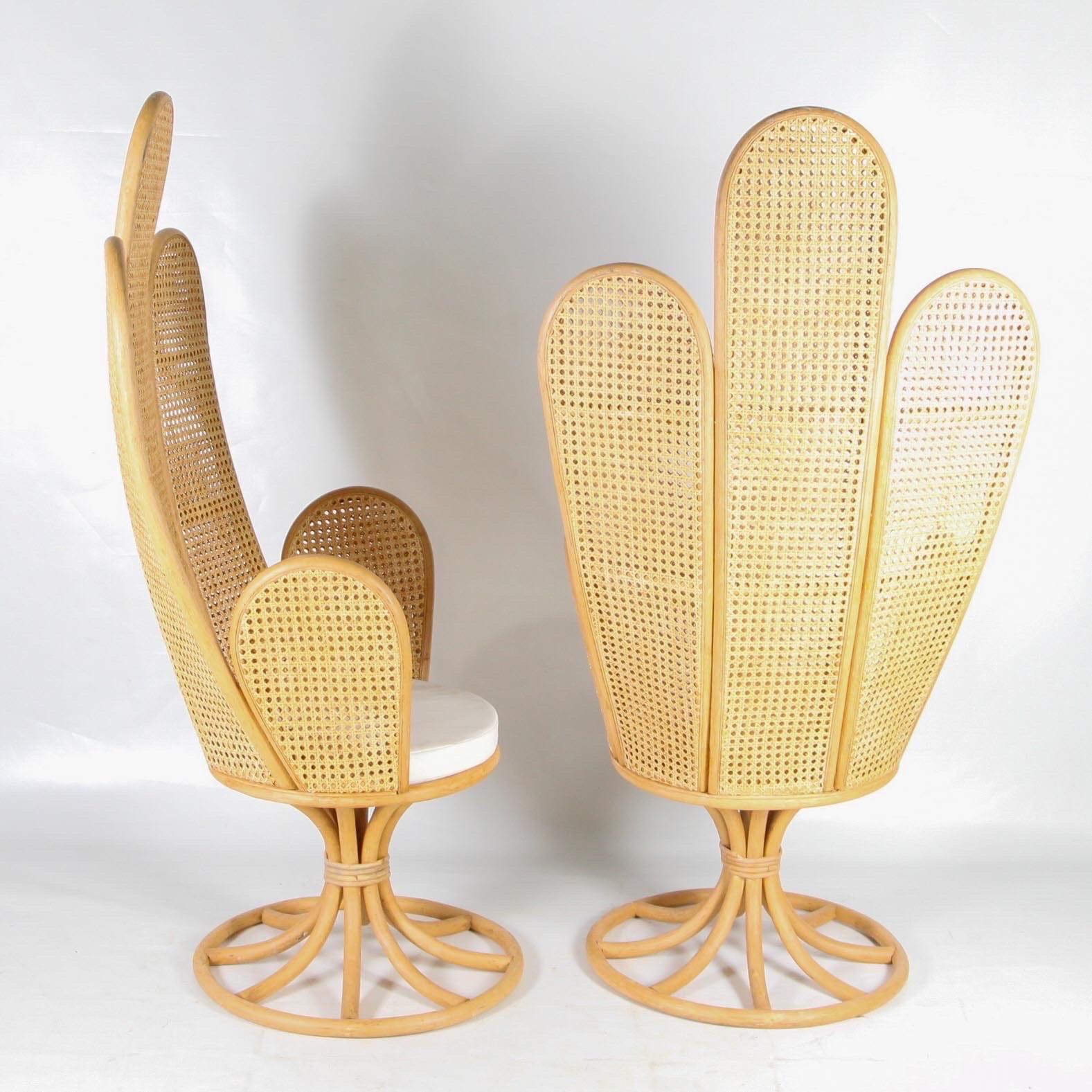 Mid-Century Modern Pair of rattan and caning armchairs