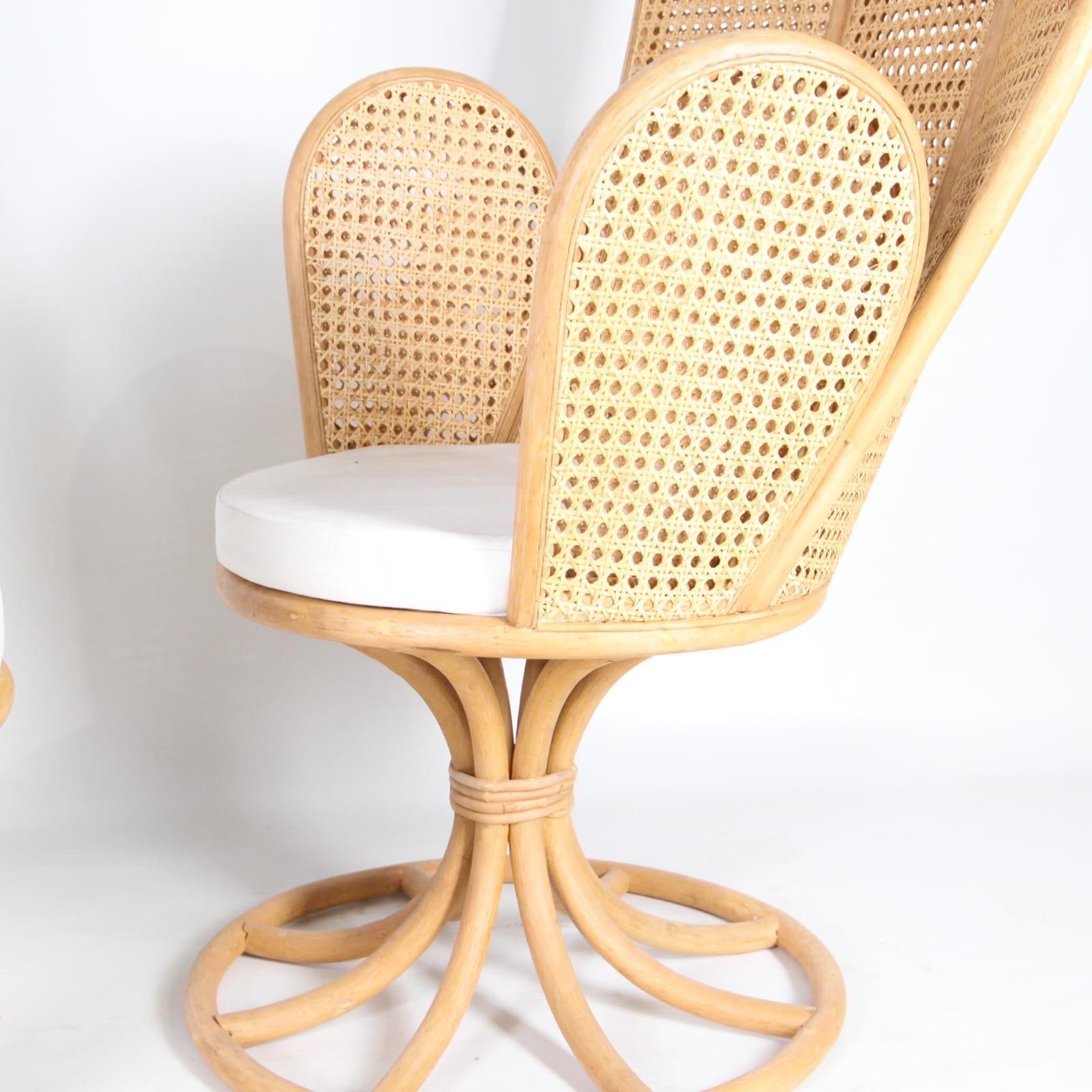 French Pair of rattan and caning armchairs