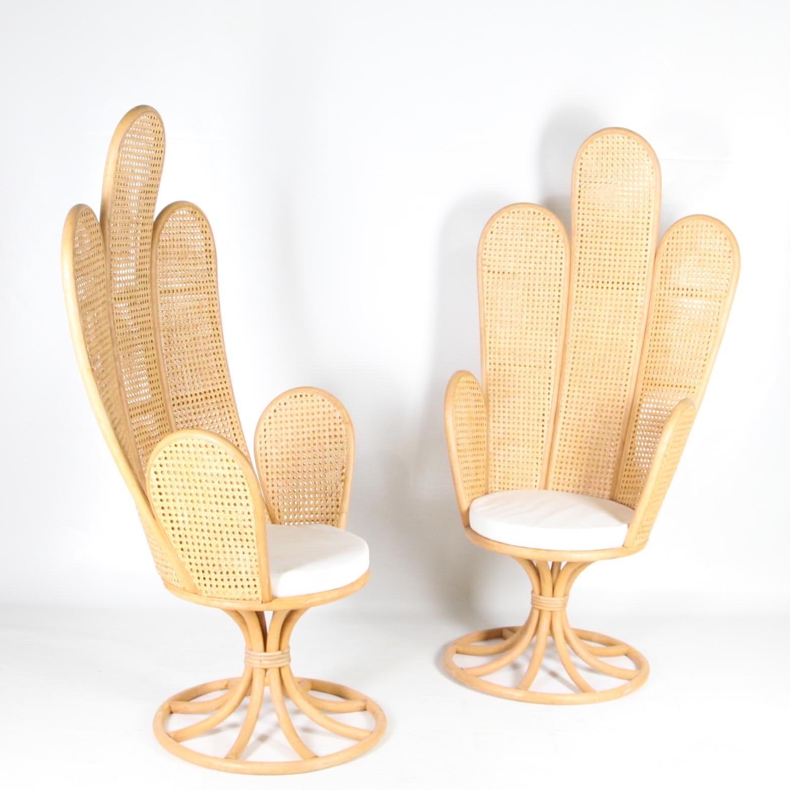 Contemporary Pair of rattan and caning armchairs