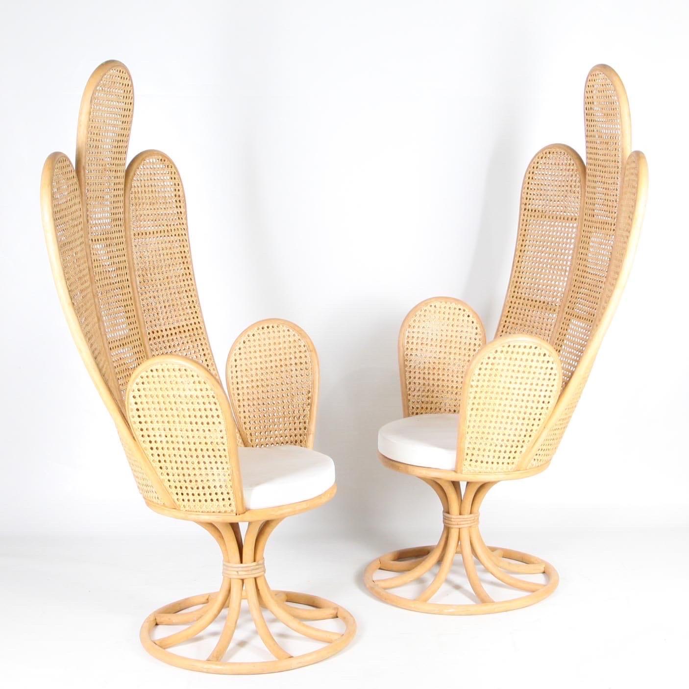 Cane Pair of rattan and caning armchairs