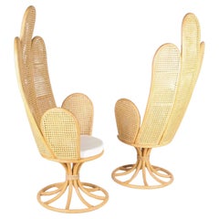 Paire de fauteuils en rotin et cannage