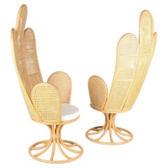 Pair of rattan and caning armchairs