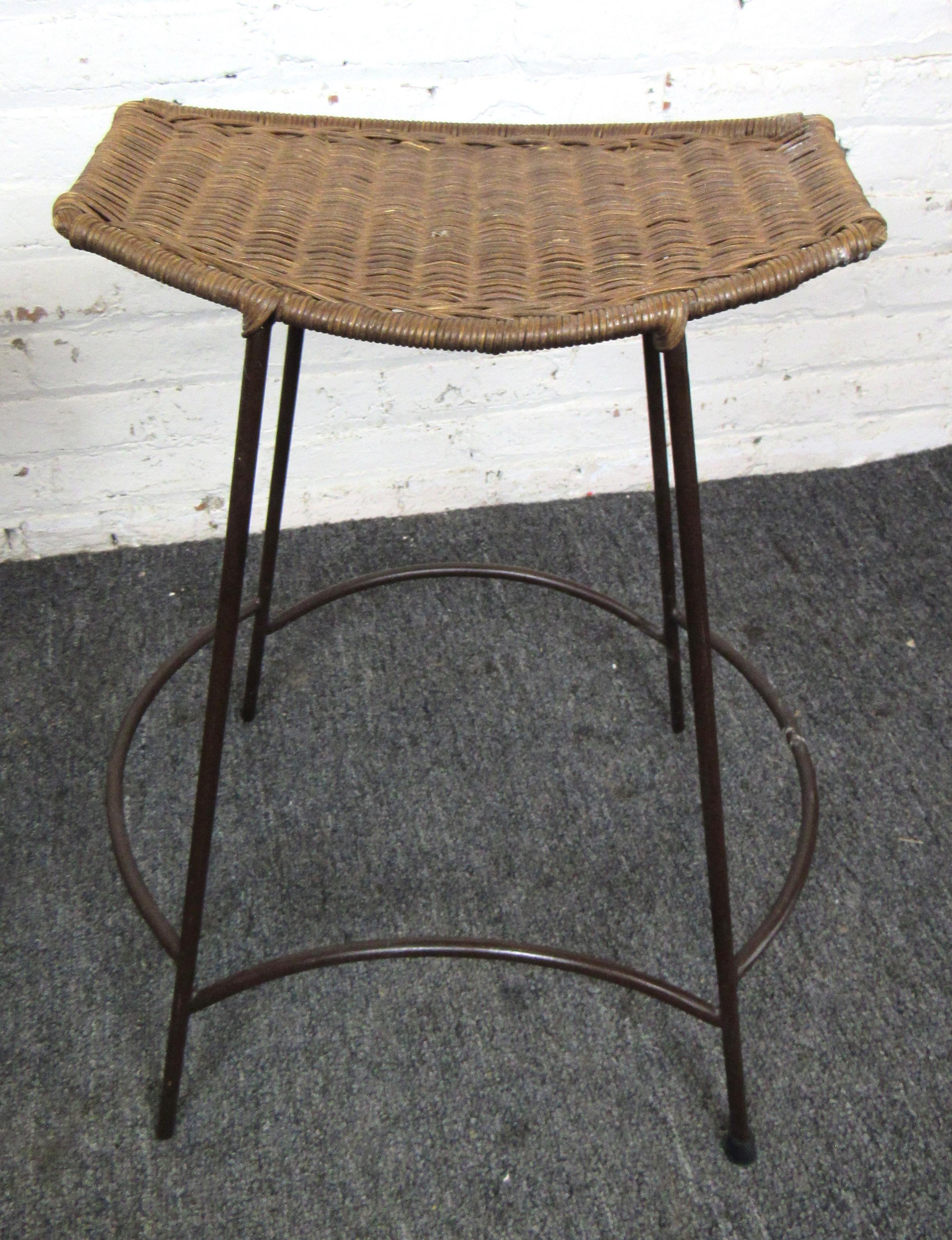 Pair of Rattan and Iron Stools In Good Condition In Brooklyn, NY