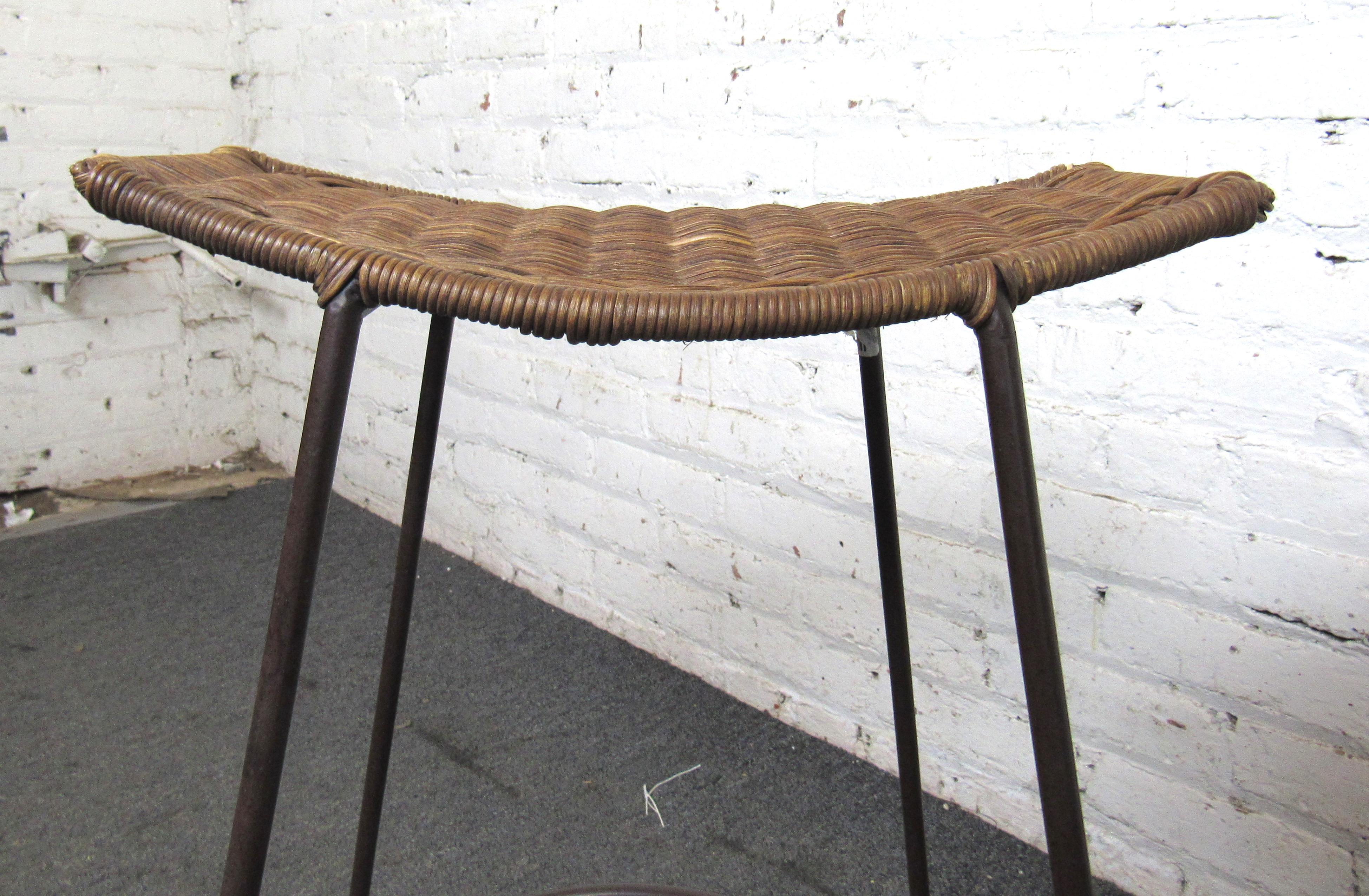 20th Century Pair of Rattan and Iron Stools