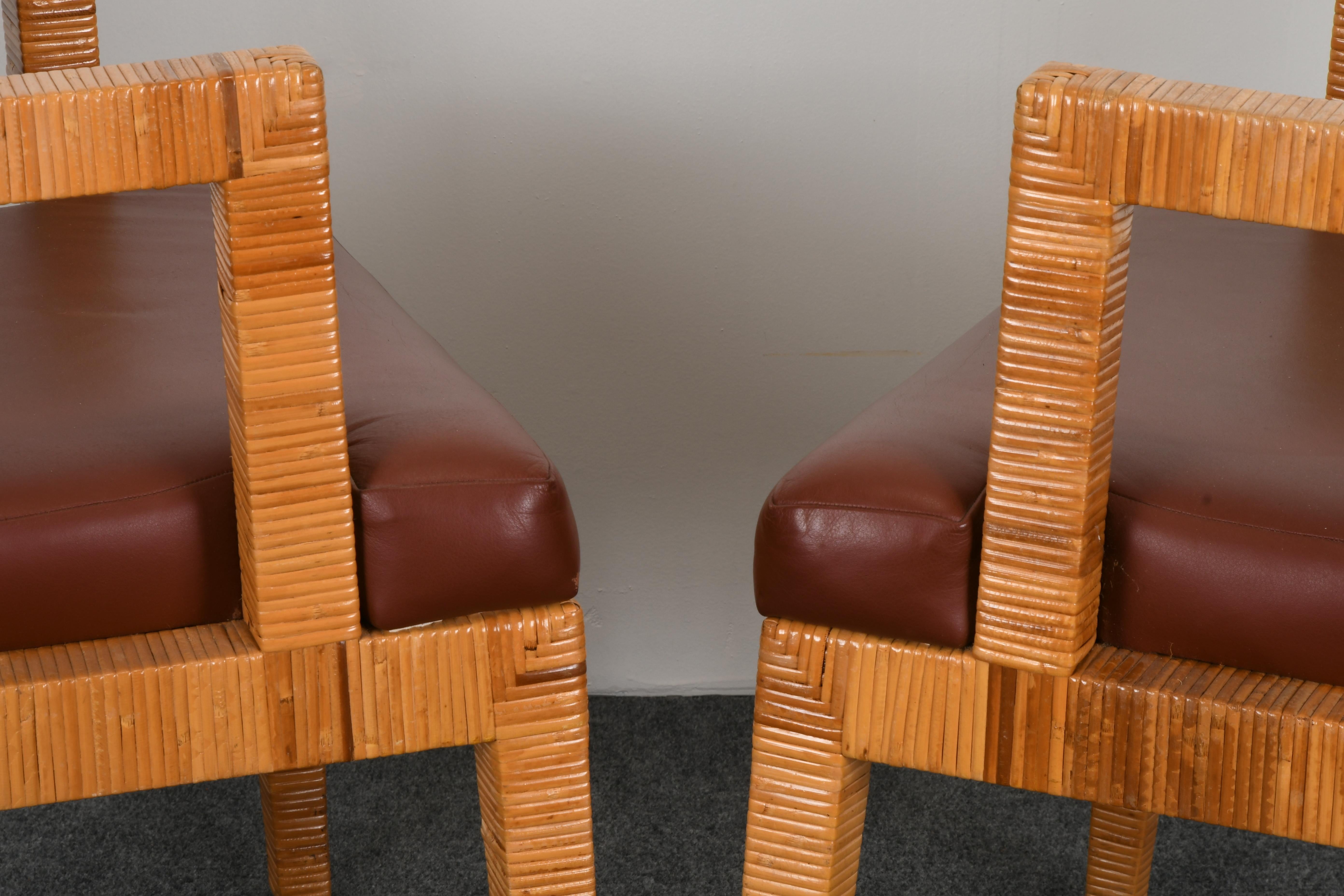 Pair of Rattan and Leather Armchairs by Bielecky Brothers, 1980s 3