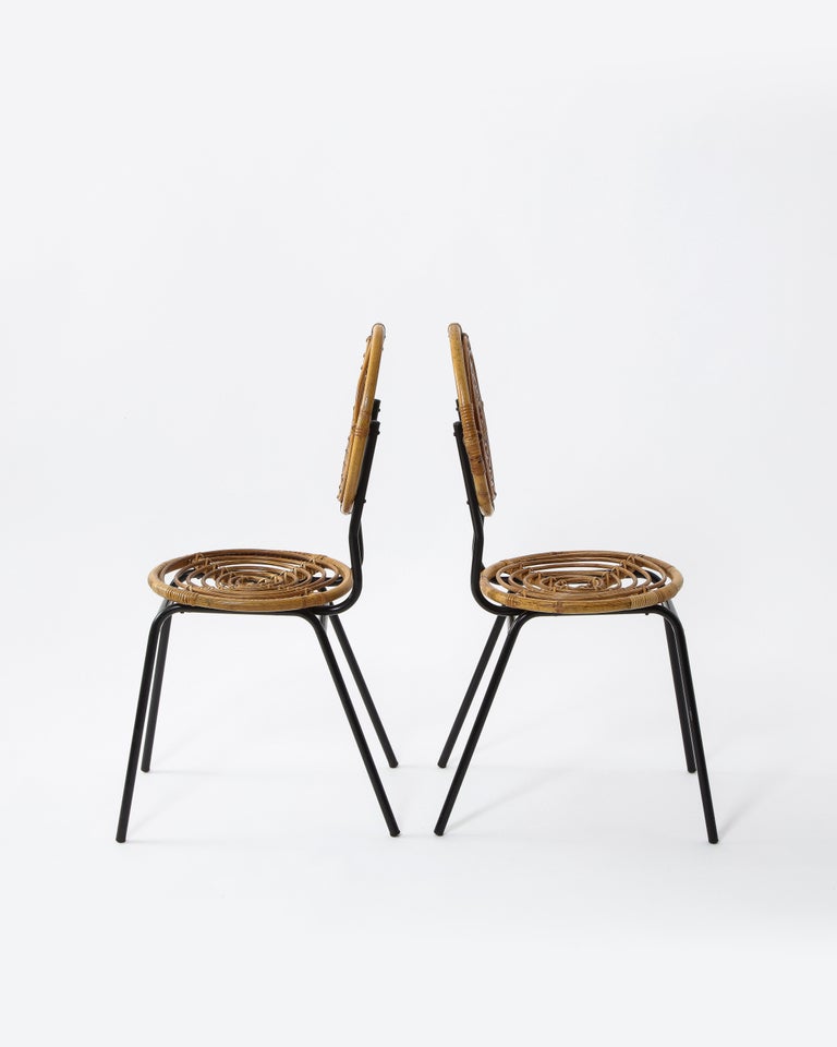 Pair of Rattan and Metal Disc Chairs, France, 1950s at 1stDibs | black ...