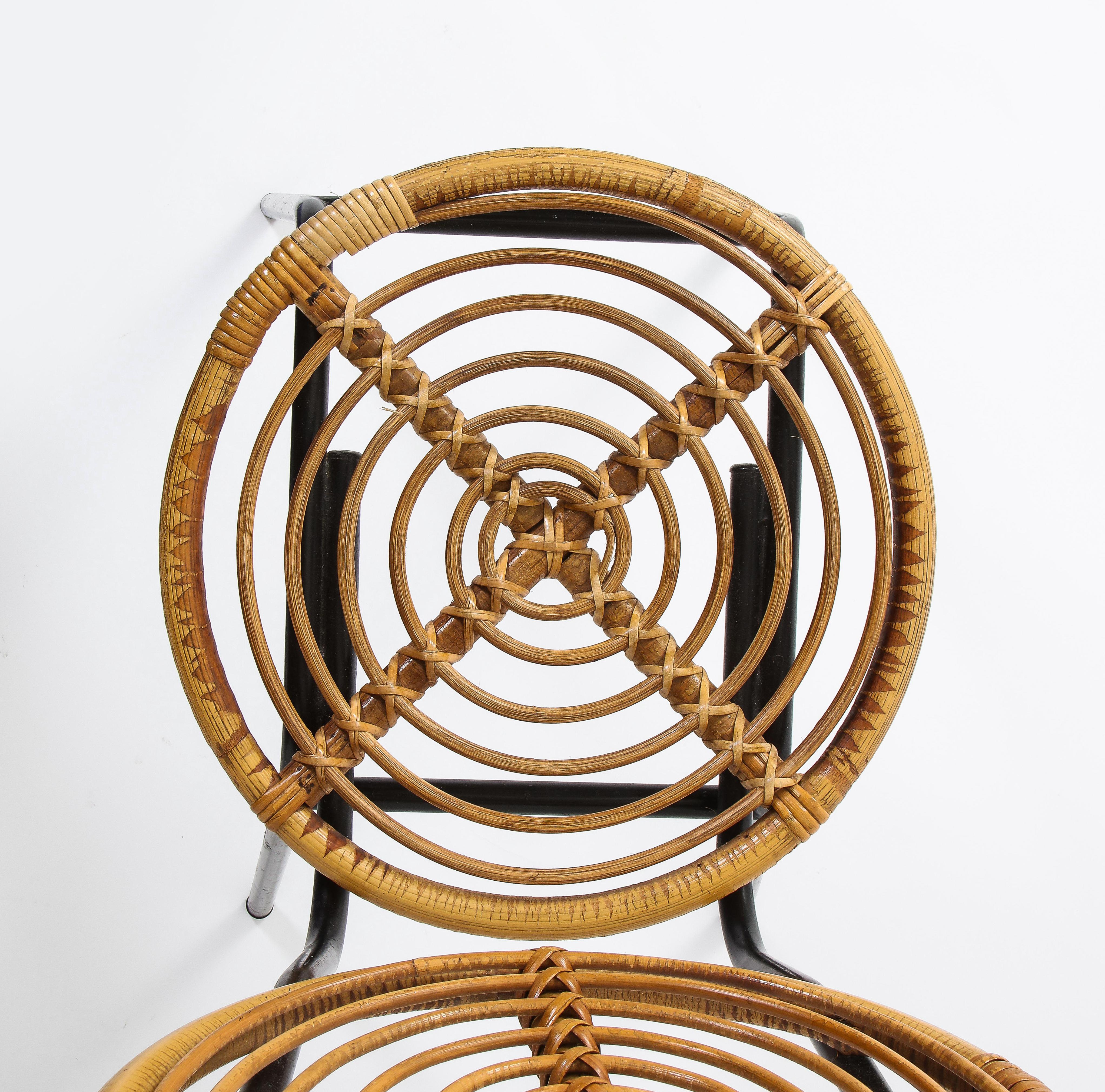 Pair of Rattan and Metal Disc Chairs, France, 1950s 2