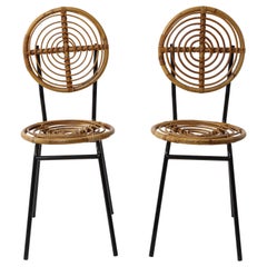 Pair of Rattan and Metal Disc Chairs, France, 1950s