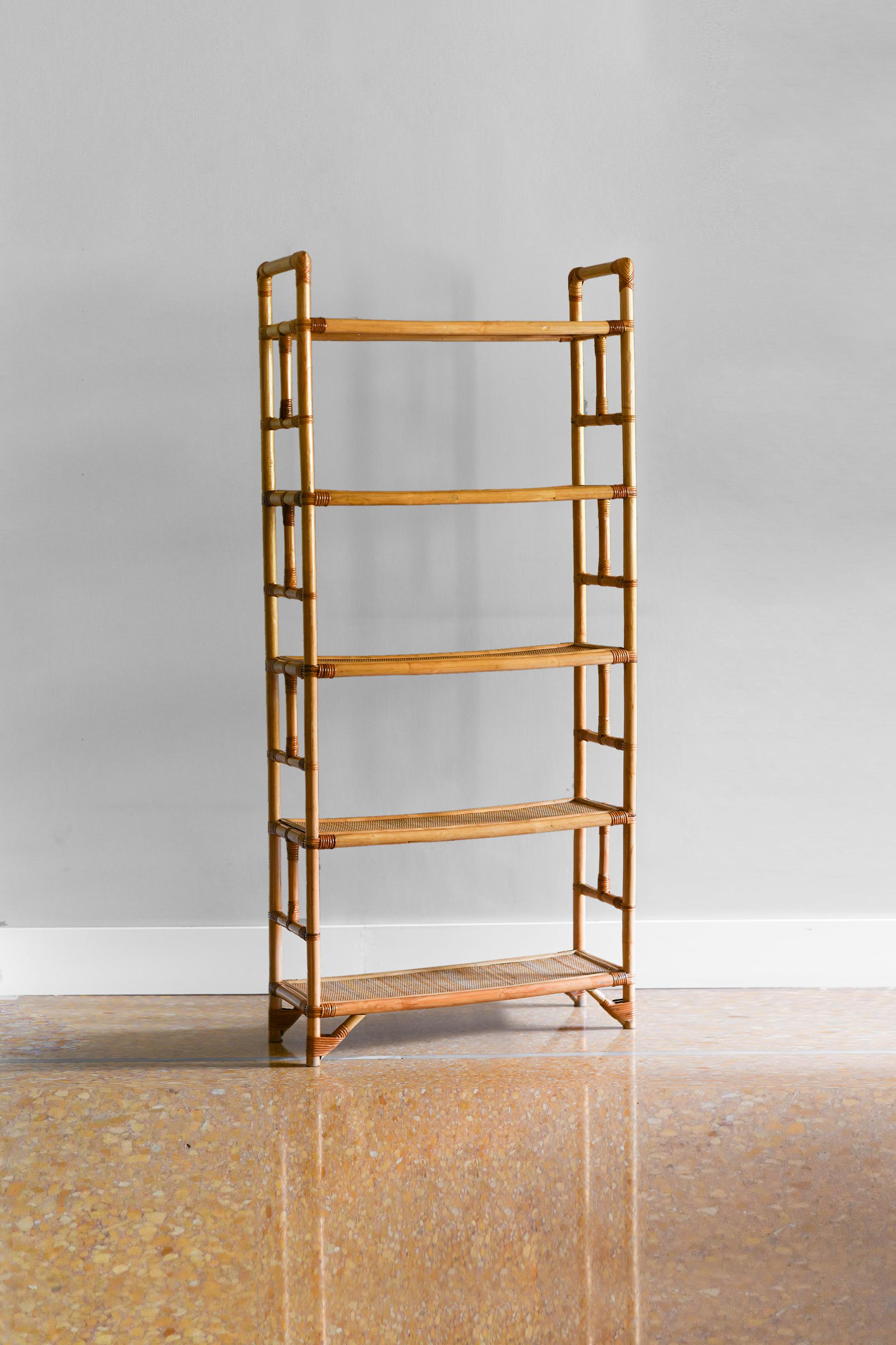 Italian Pair of rattan and wicker bookcases, Italy 1980
