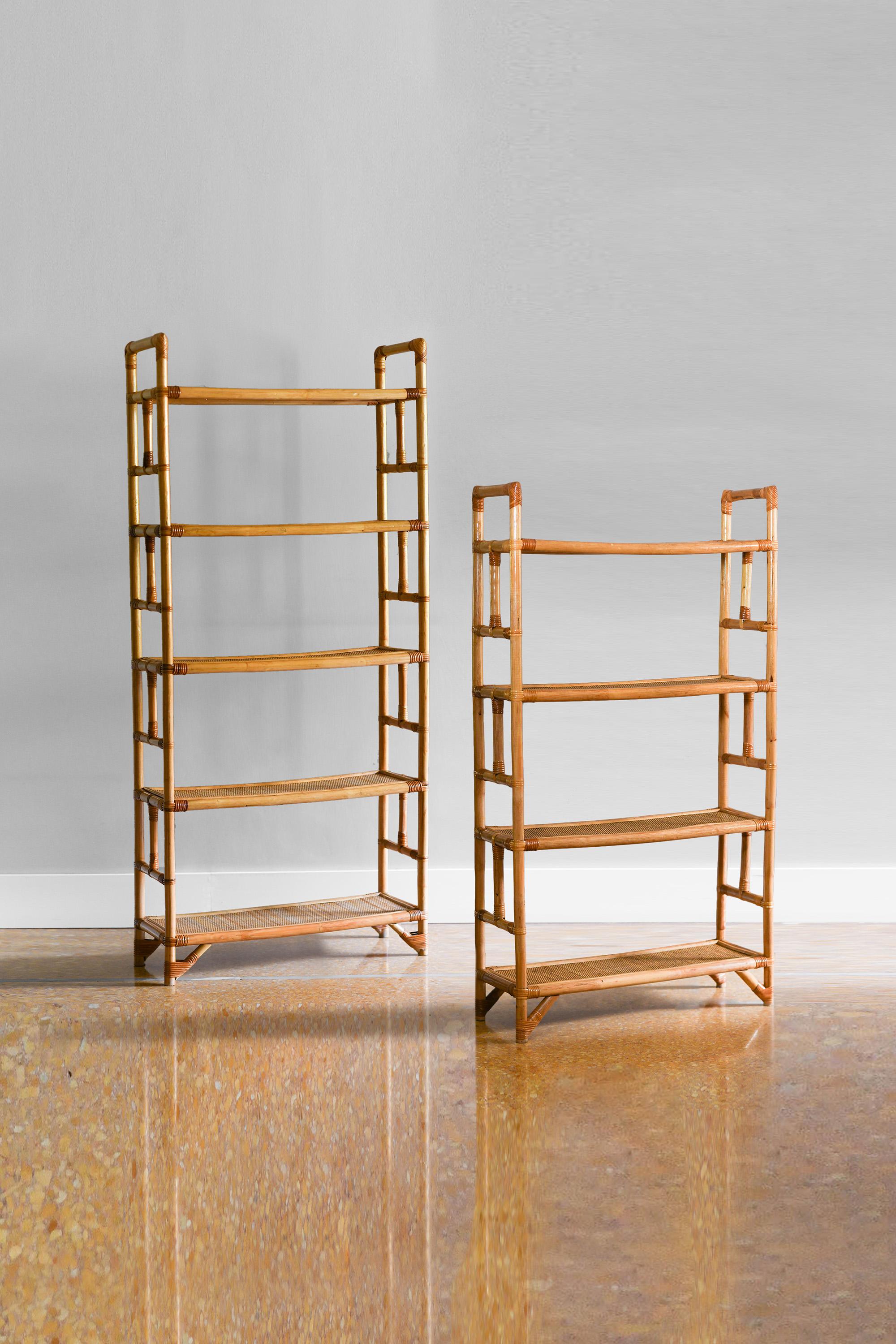 Pair of rattan and wicker bookcases, Italy 1980 3