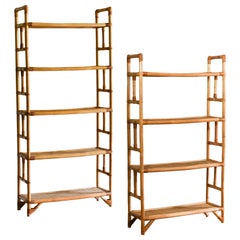 Pair of rattan and wicker bookcases, Italy 1980