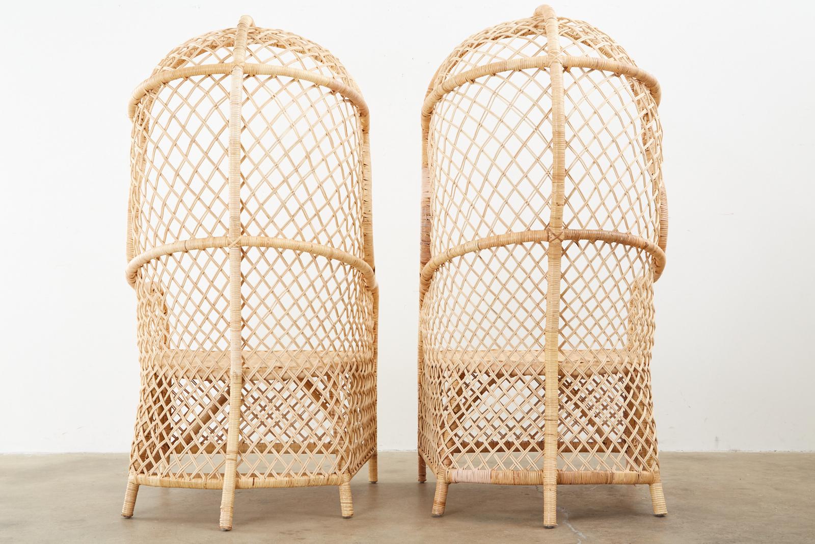 Pair of Rattan and Wicker Hooded Porters Chairs 10
