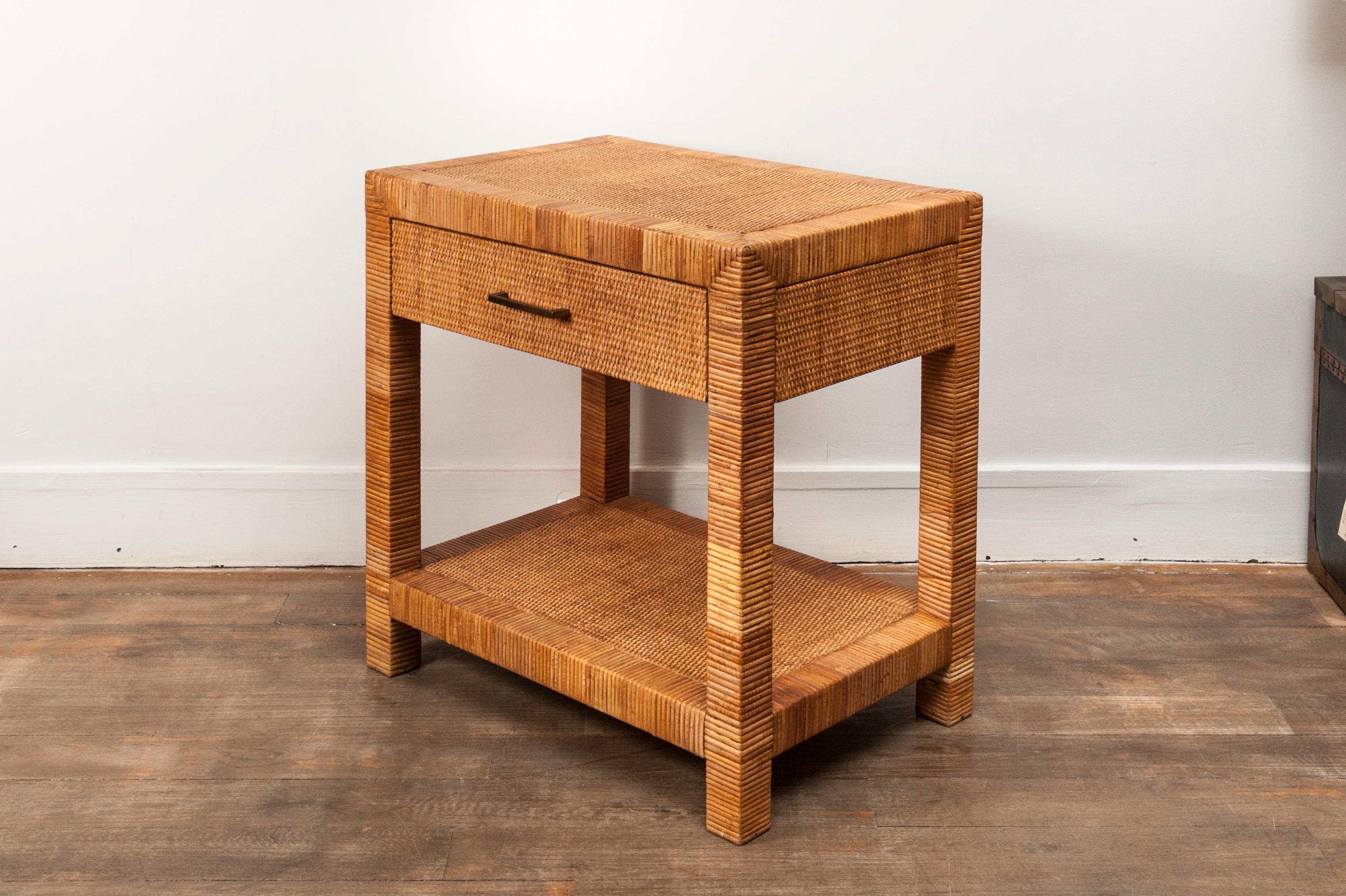 Pair of Rattan and Wicker Nightstand Tables 1