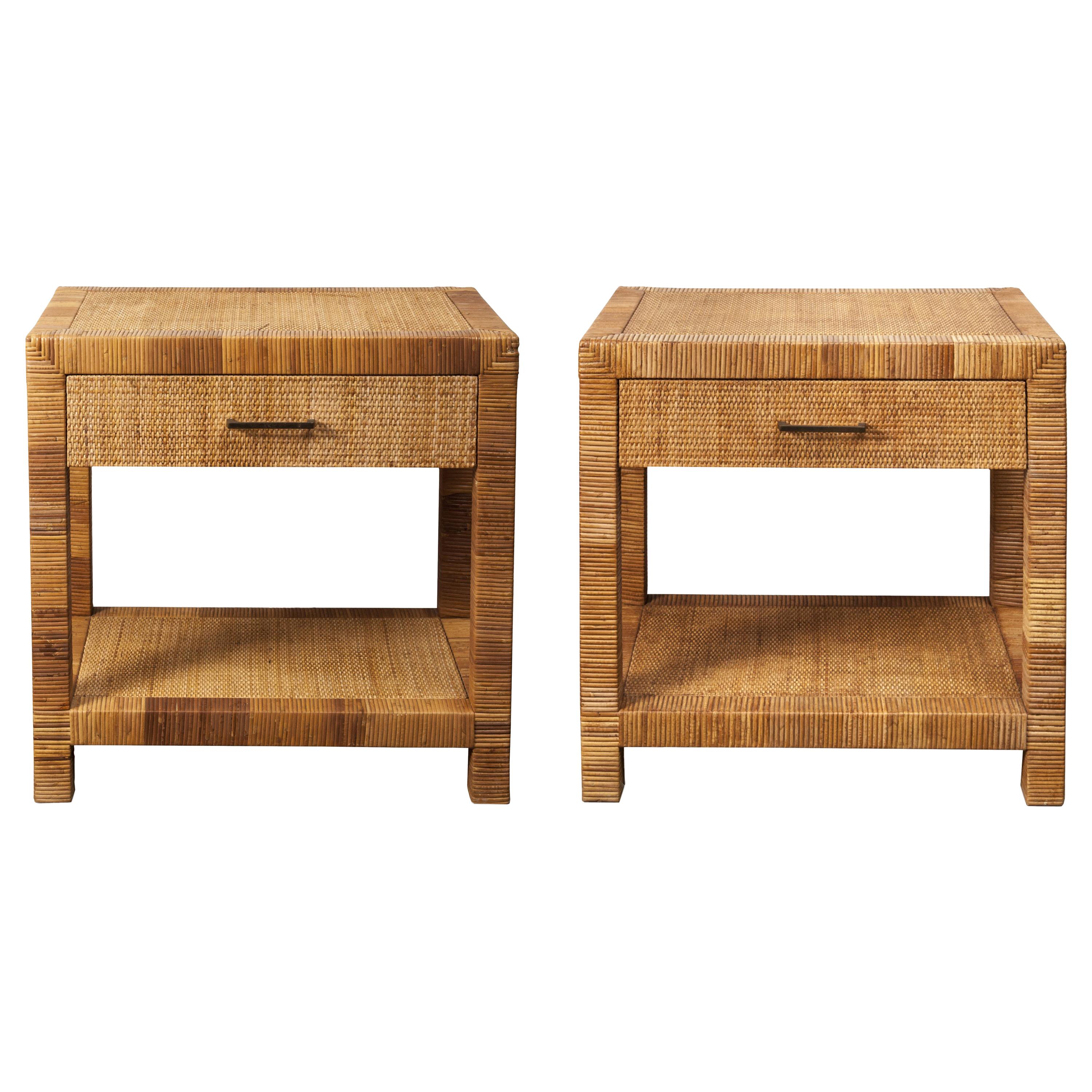 Pair of Rattan and Wicker Nightstand Tables
