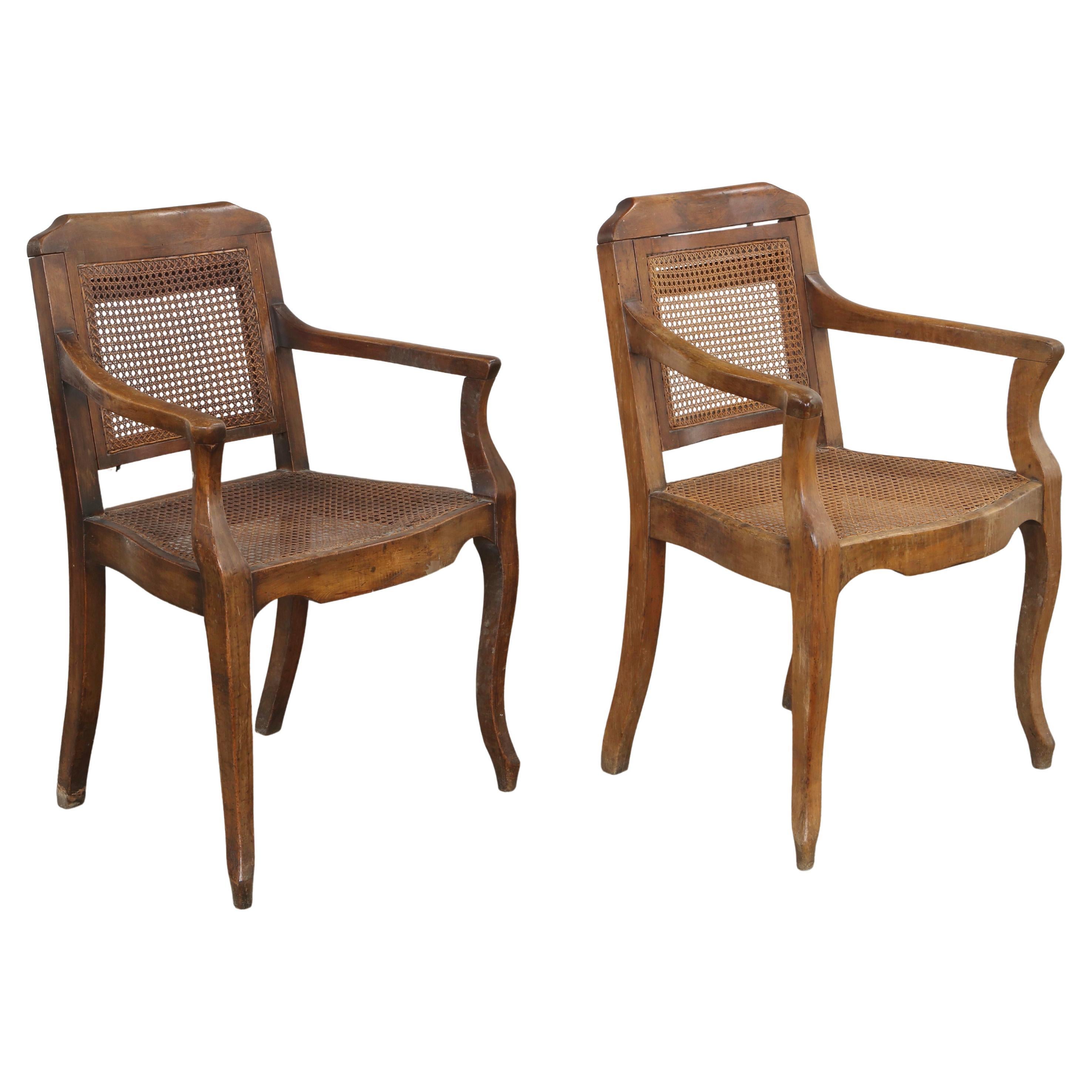 Pair of Rattan and Wood Chairs with Adjustable Backs, 1950s