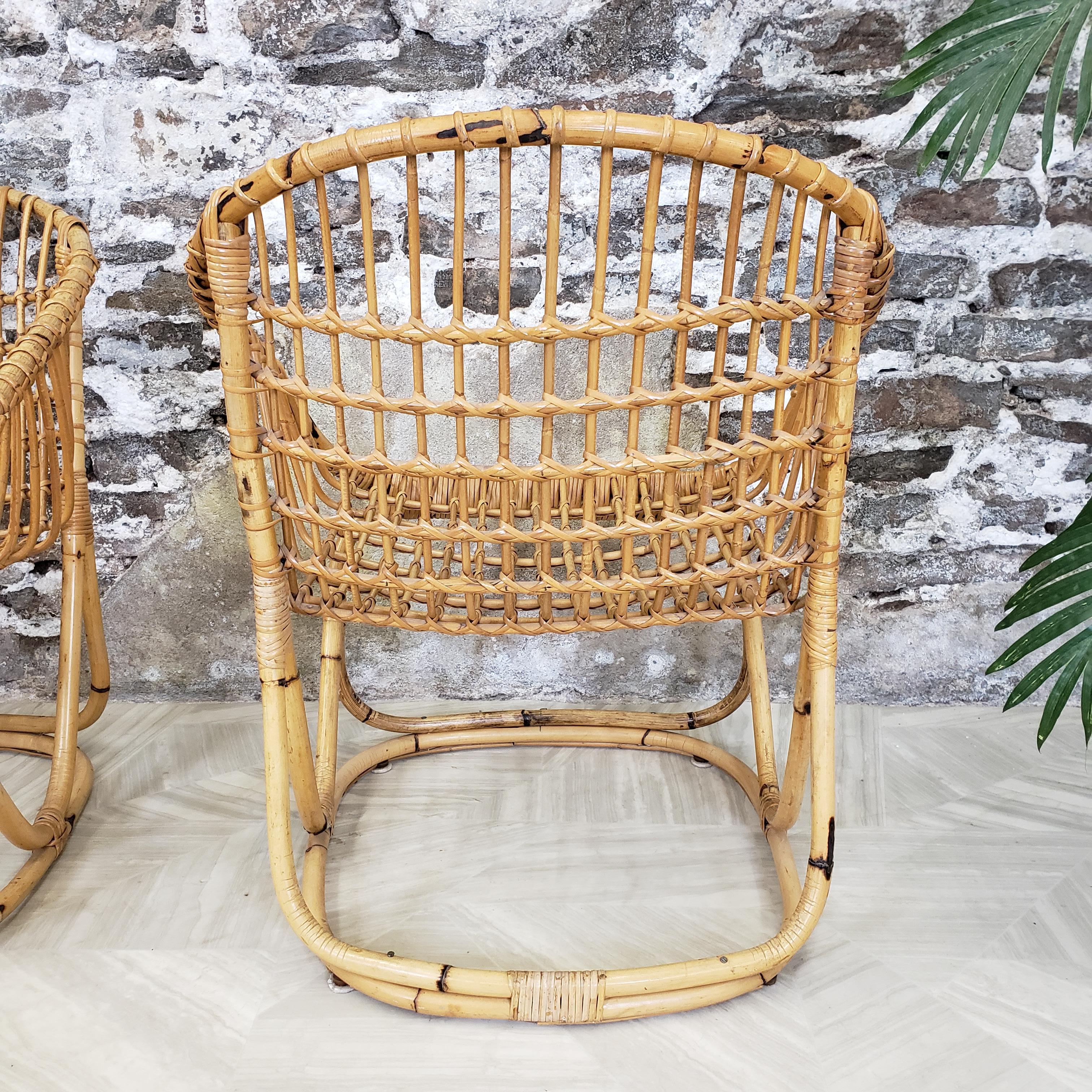 italien Paire de fauteuils en rotin de Tito Agnoli pour Pierantonio Bonacina en vente
