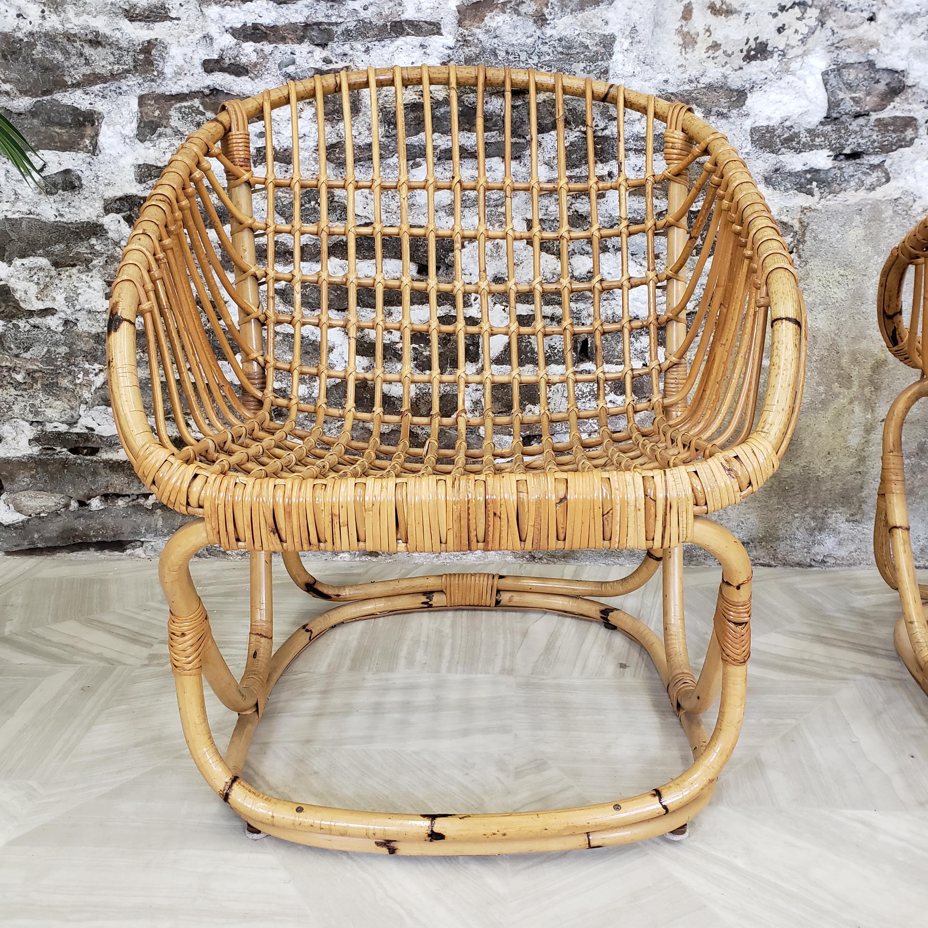 20ième siècle Paire de fauteuils en rotin de Tito Agnoli pour Pierantonio Bonacina en vente