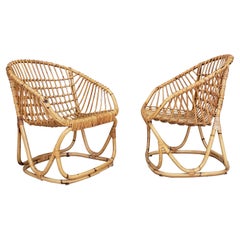 Pair of Rattan Armchair by Tito Agnoli for Pierantonio Bonacina