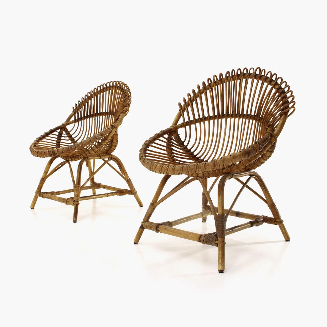 Pair of Rattan Armchairs, 1950s For Sale 4