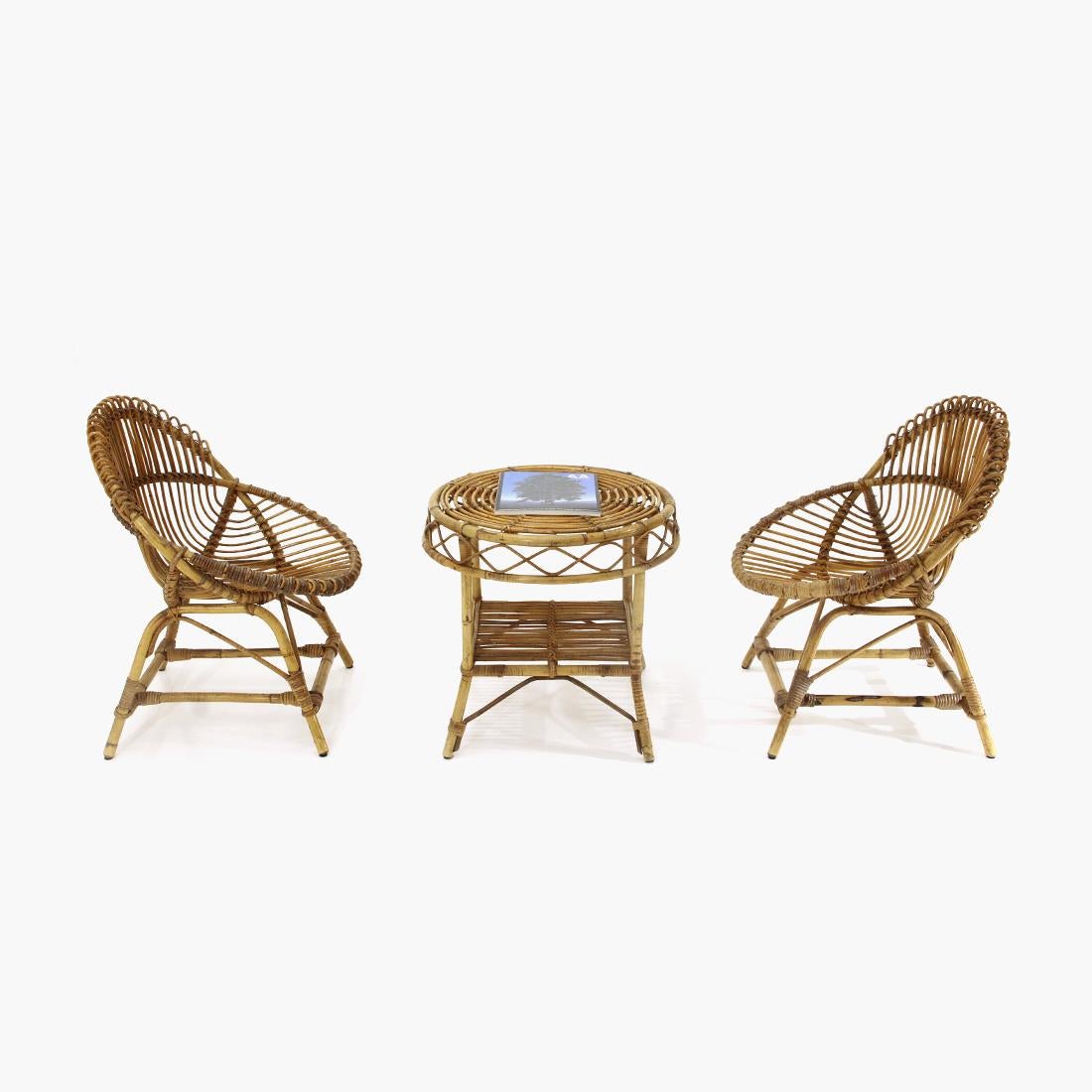 Pair of Rattan Armchairs, 1950s For Sale 8