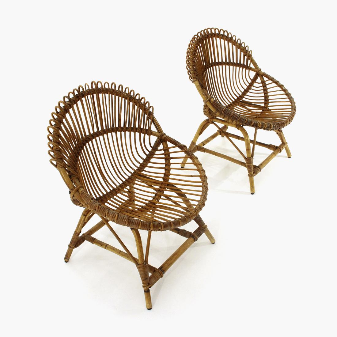 Mid-Century Modern Pair of Rattan Armchairs, 1950s For Sale