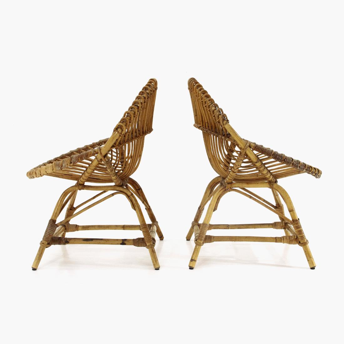 Pair of Rattan Armchairs, 1950s In Good Condition For Sale In Savona, IT