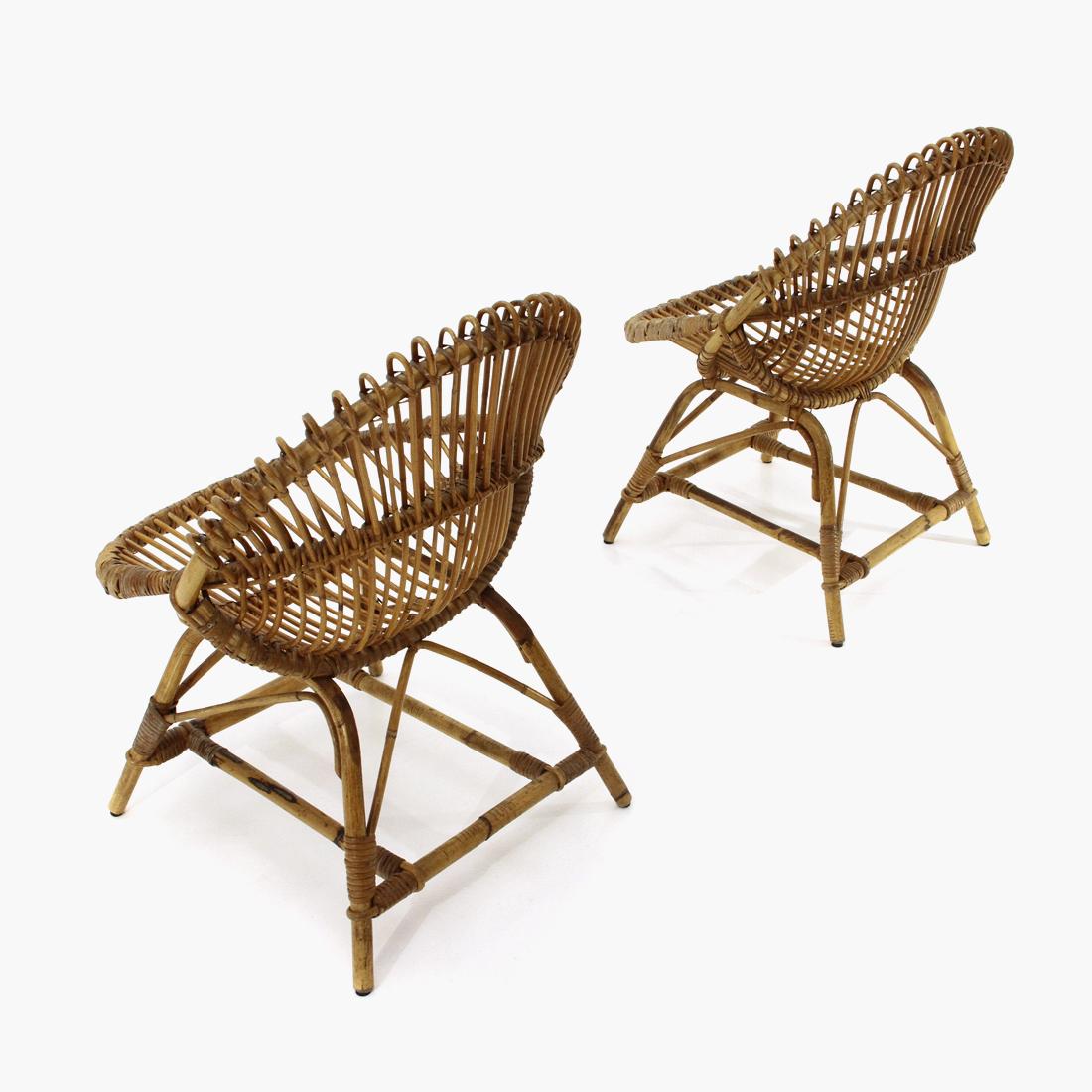Mid-20th Century Pair of Rattan Armchairs, 1950s For Sale