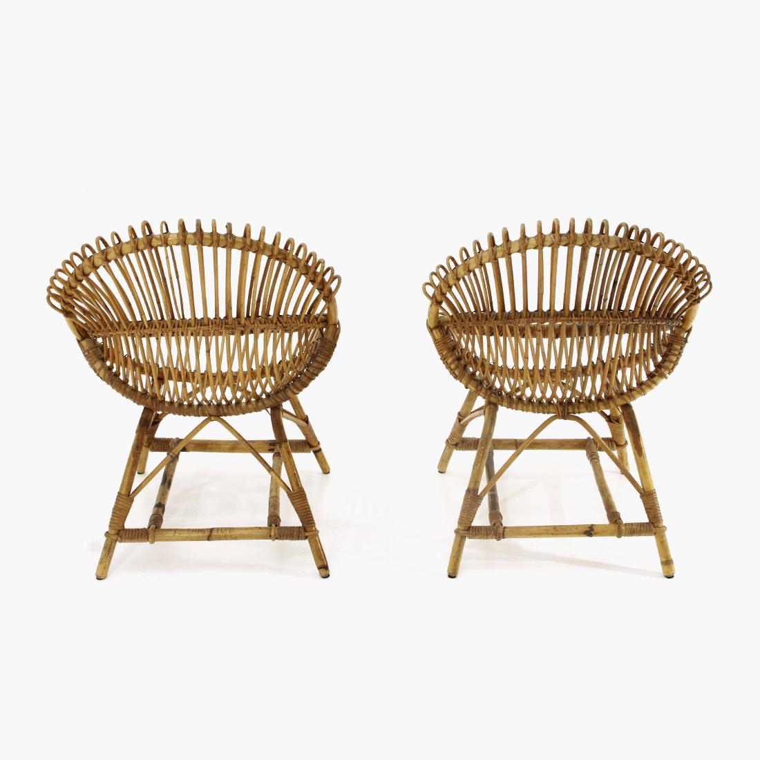 Pair of Rattan Armchairs, 1950s For Sale 1