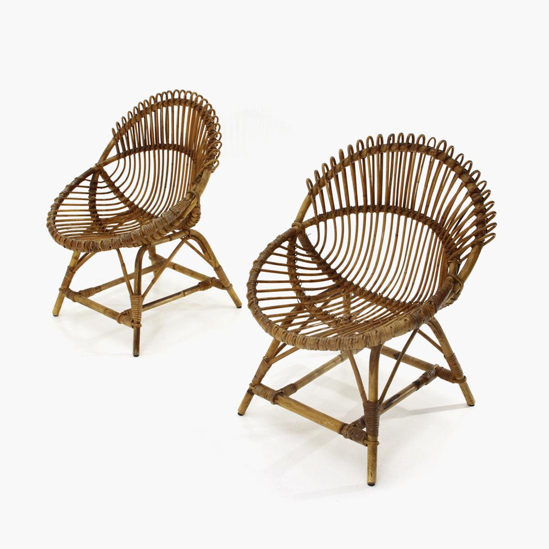 Pair of Rattan Armchairs, 1950s For Sale 3