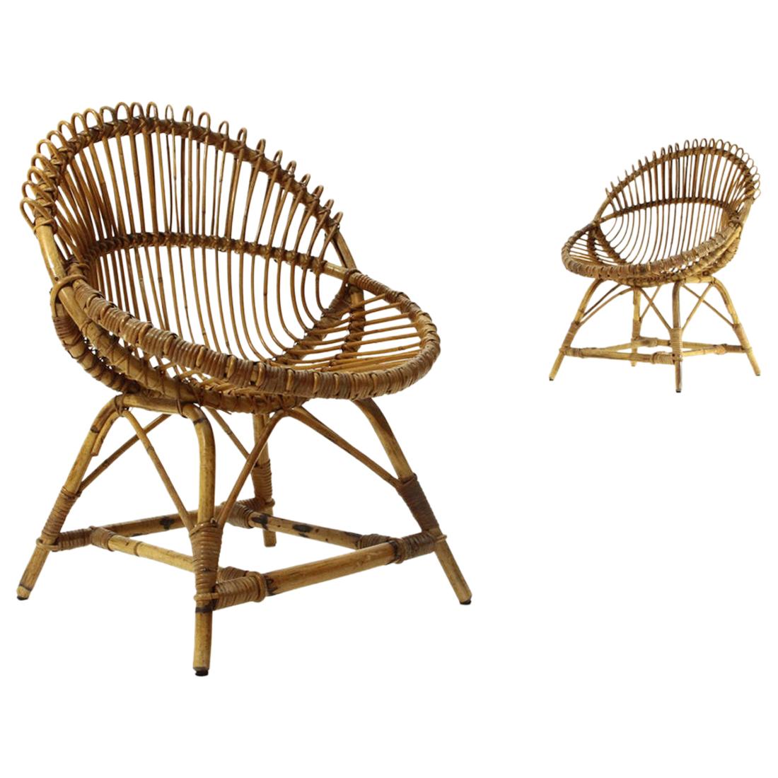 Pair of Rattan Armchairs, 1950s For Sale