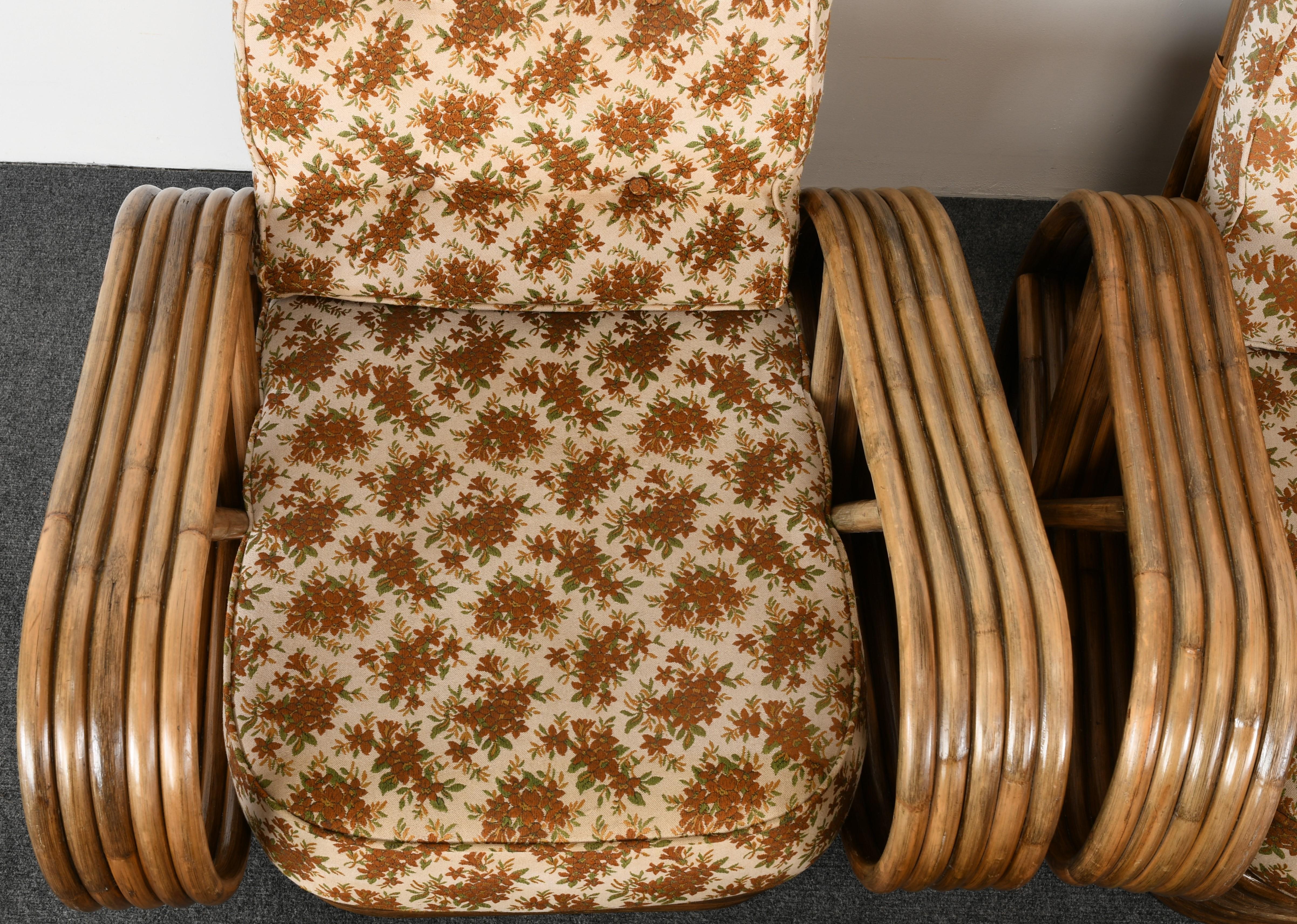 Pair of Paul Frankl Style Rattan Armchairs and Ottoman, 1940s 2