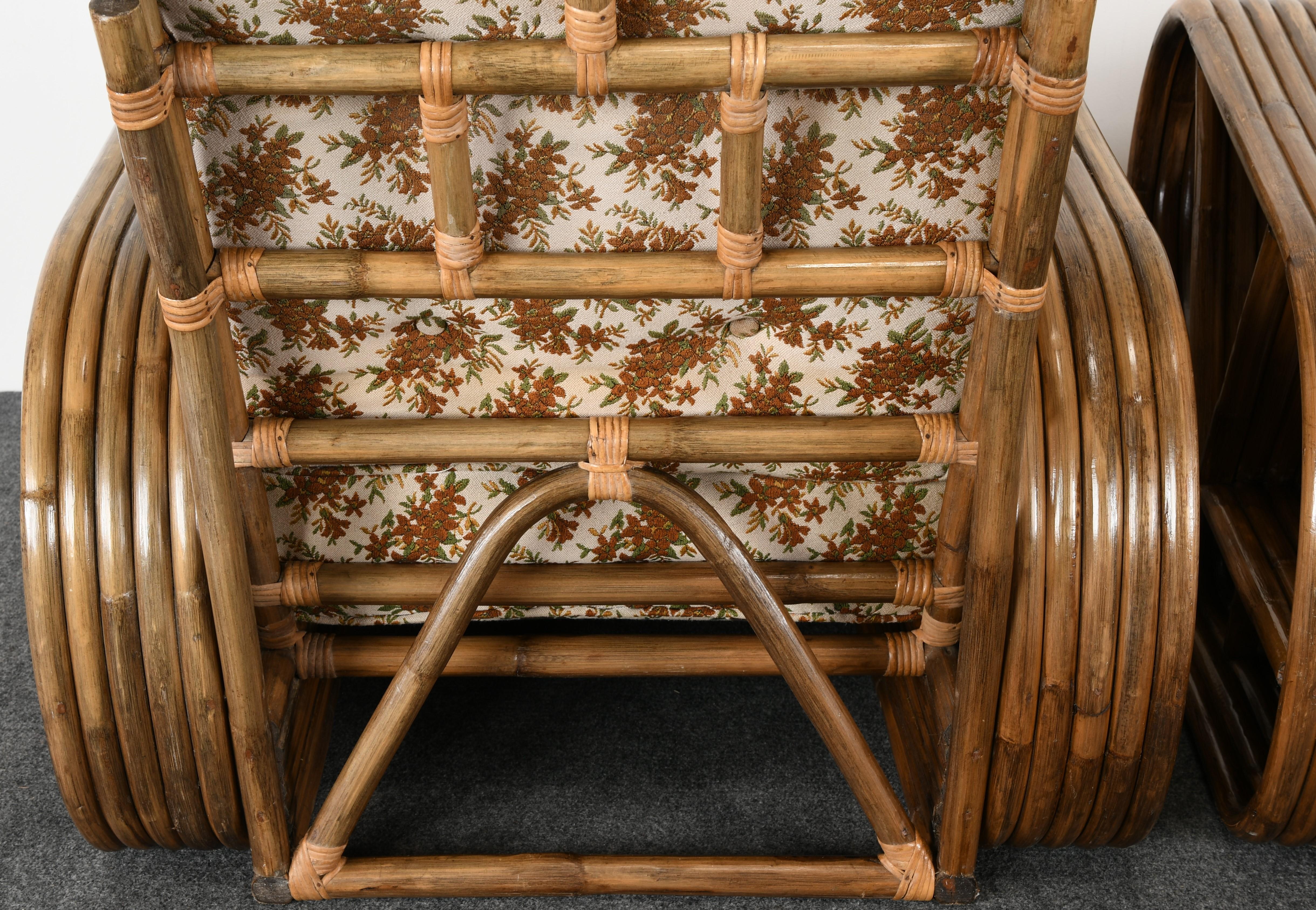 Pair of Paul Frankl Style Rattan Armchairs and Ottoman, 1940s 4
