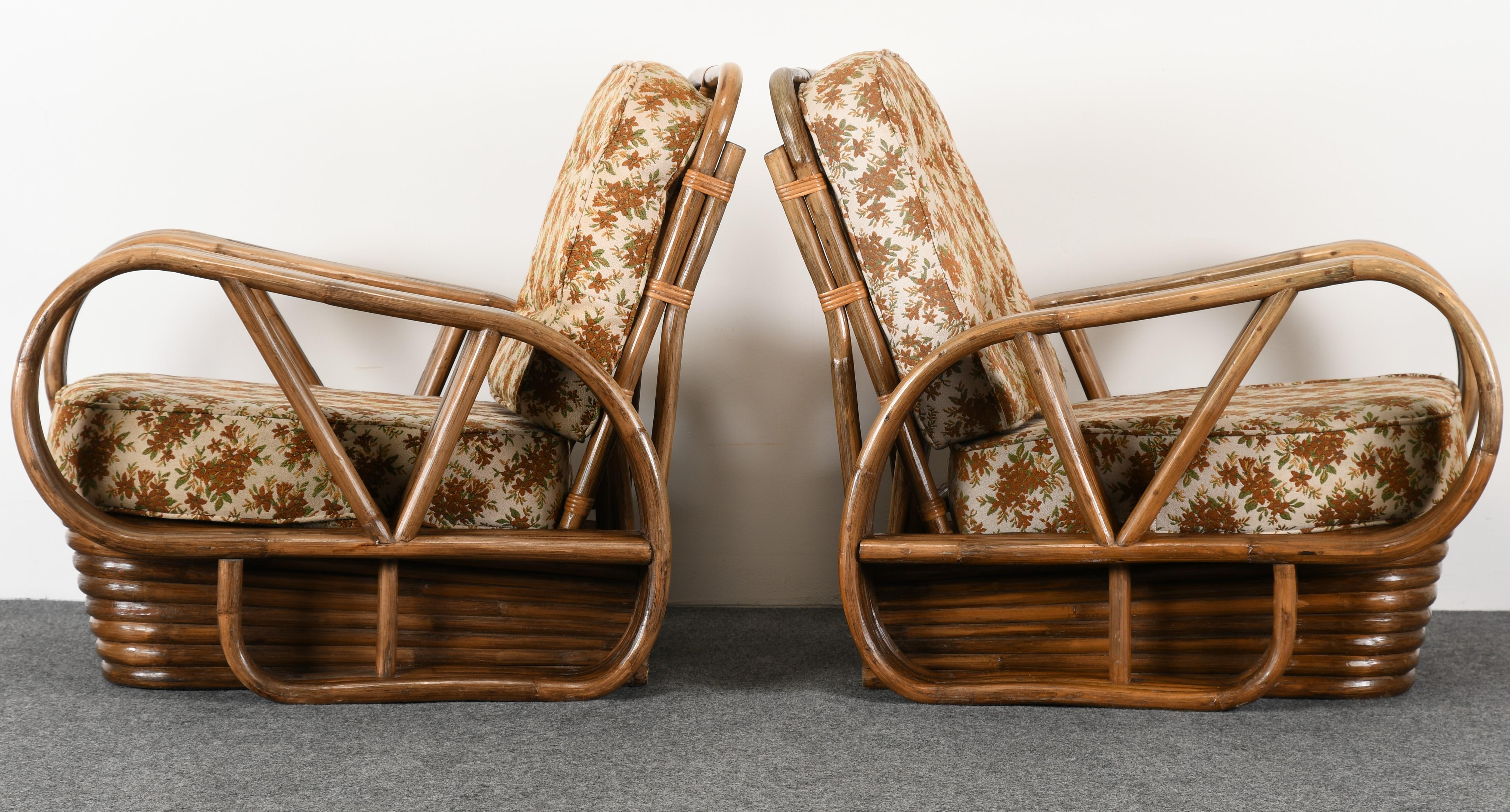 Pair of Paul Frankl Style Rattan Armchairs and Ottoman, 1940s In Good Condition In Hamburg, PA