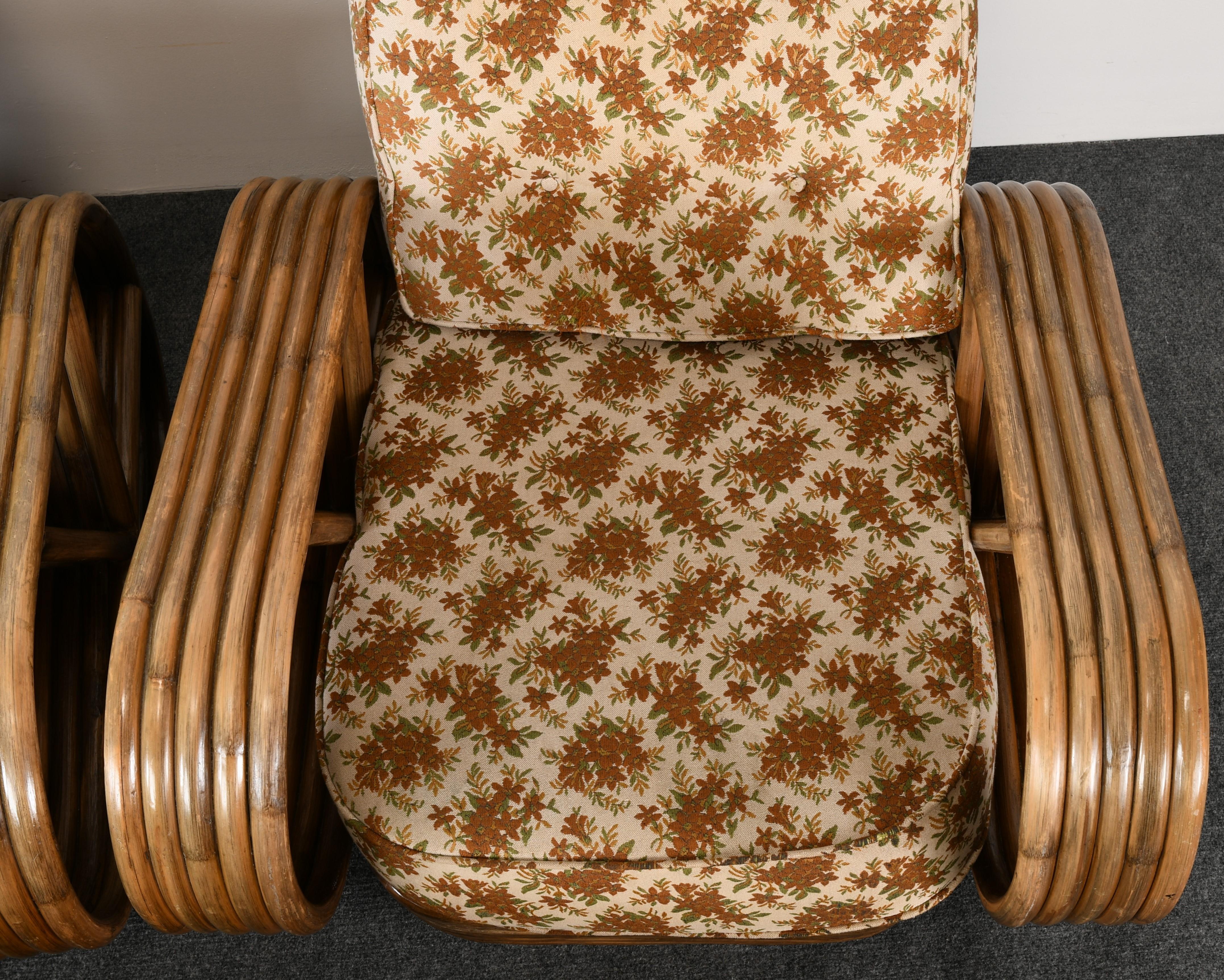 Pair of Paul Frankl Style Rattan Armchairs and Ottoman, 1940s 1