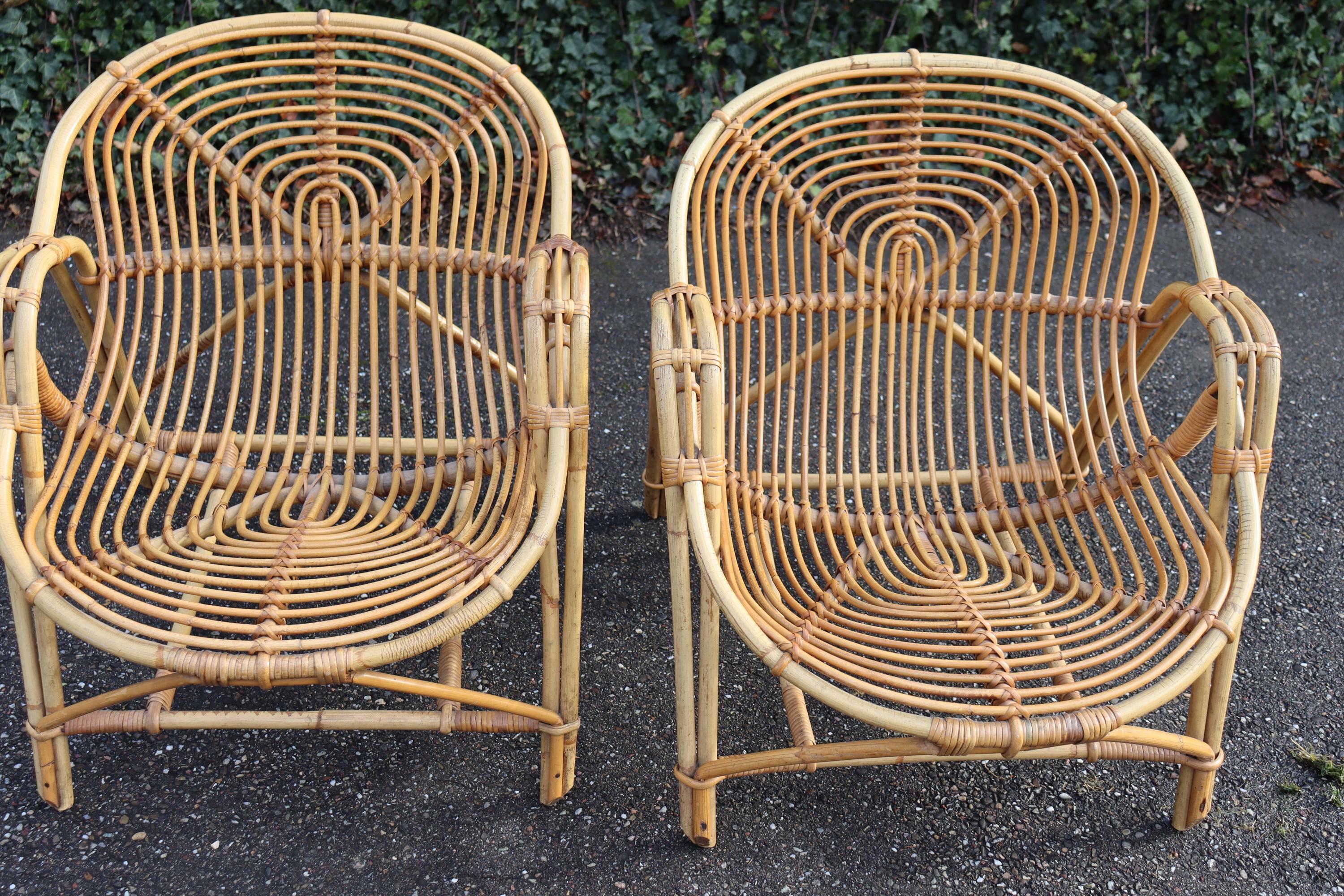 Pair Of Rattan Armchairs Attributed To Audoux Minnet im Angebot 1